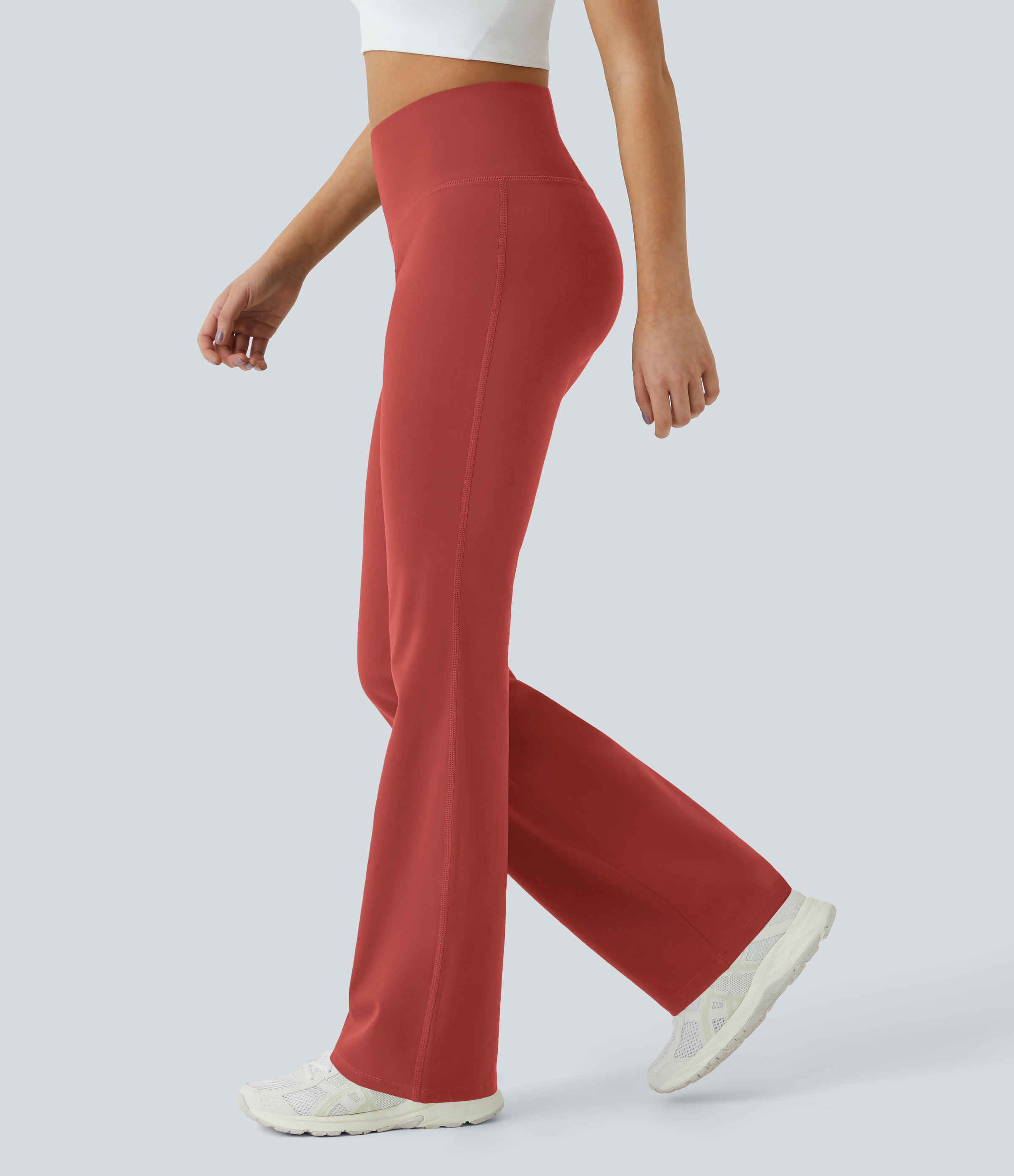 Halara High Waisted Back Pocket Plain Slight Flare Leggings  - Cinnabar - XS(petite) gym leggings leggings with pockets 