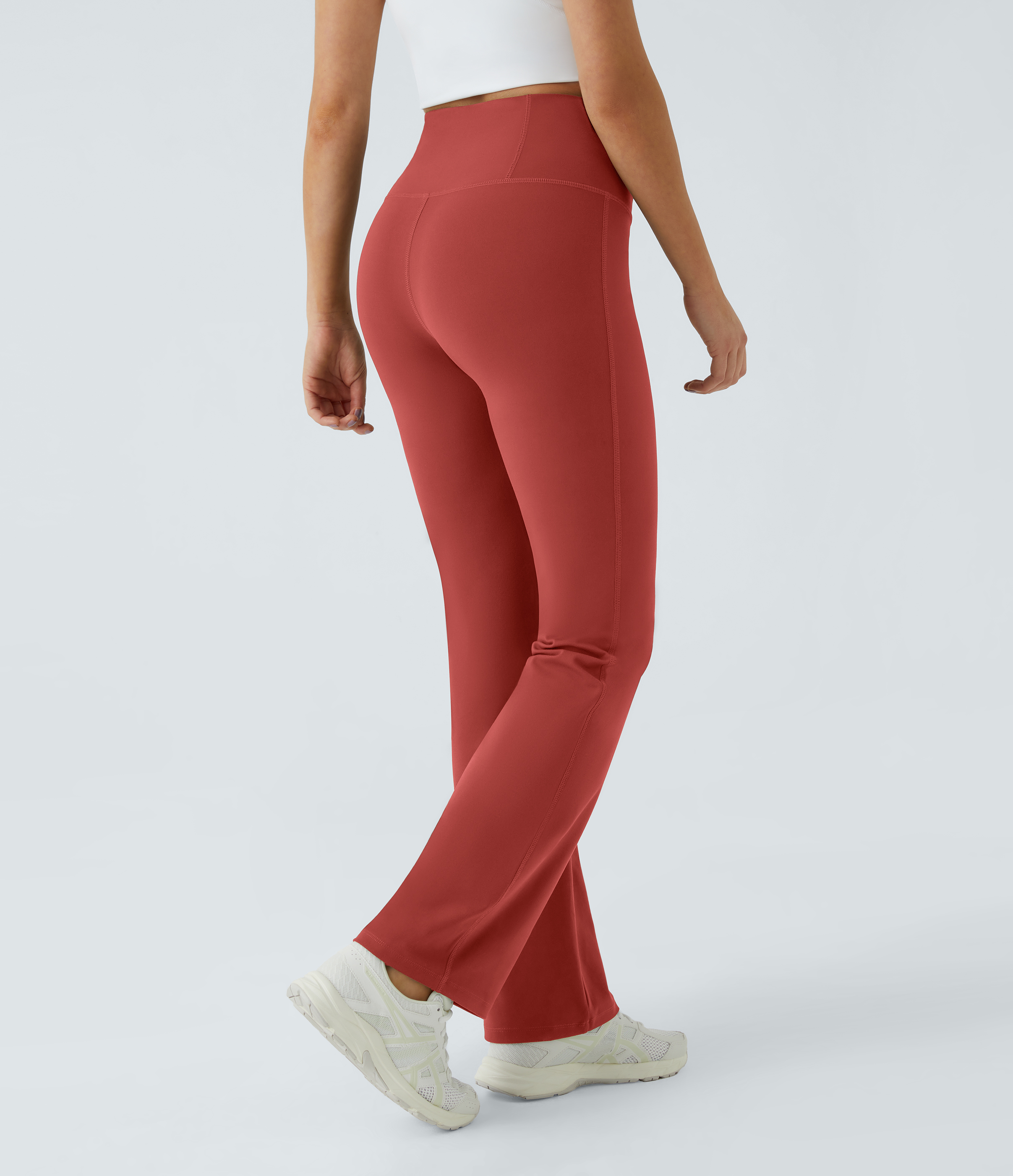 Halara High Waisted Back Pocket Plain Slight Flare Leggings  - Cinnabar - XS(petite) gym leggings leggings with pockets 