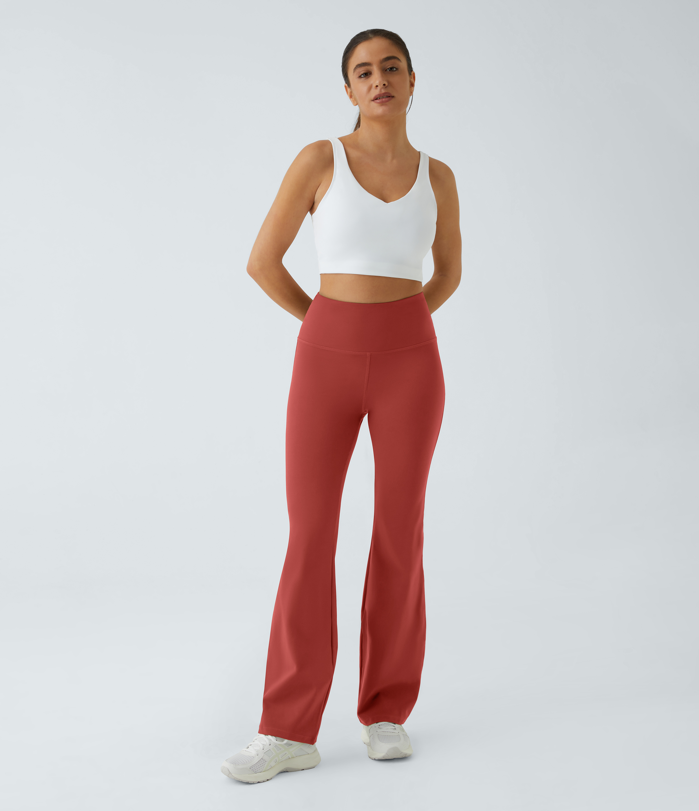 Halara High Waisted Back Pocket Plain Slight Flare Leggings  - Cinnabar - XS(petite) gym leggings leggings with pockets 