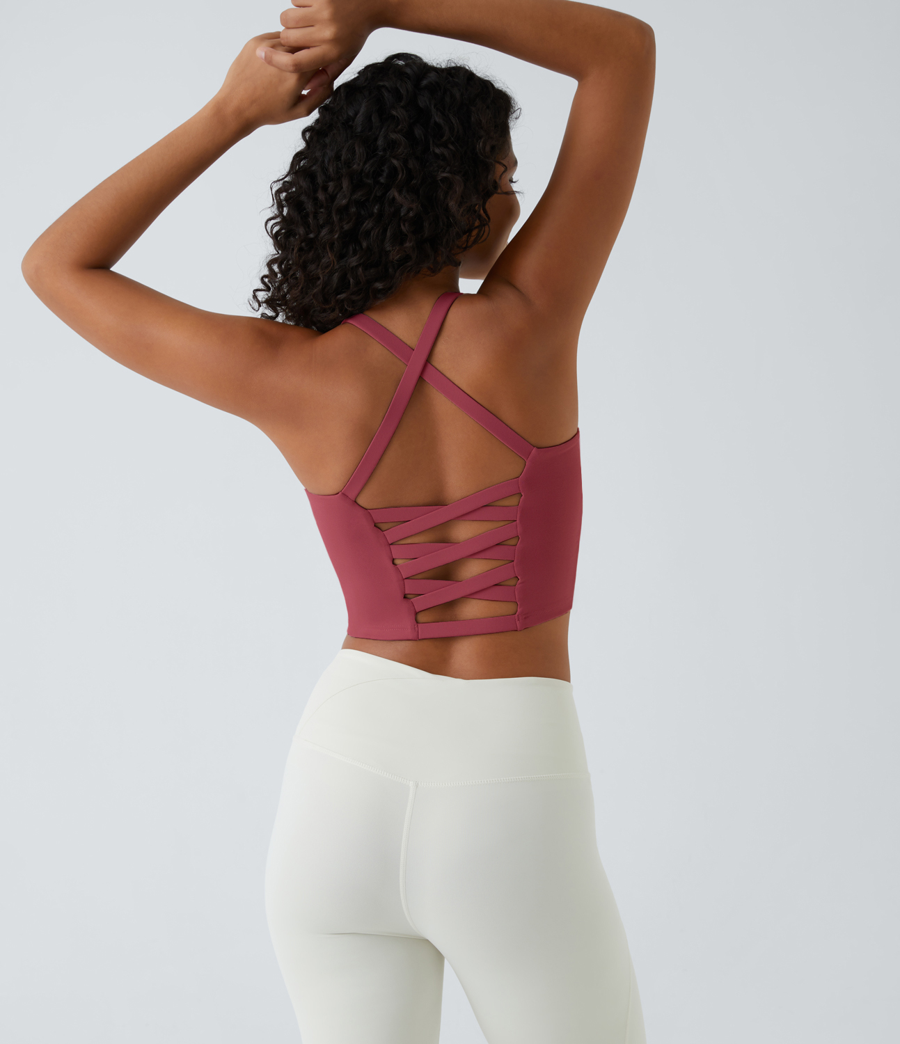 Halara Crisscross Backless Cropped Yoga Tank Top Tank Top - Dry Rose - S golf tops halter top tunic tops sleeveless tops backless top 