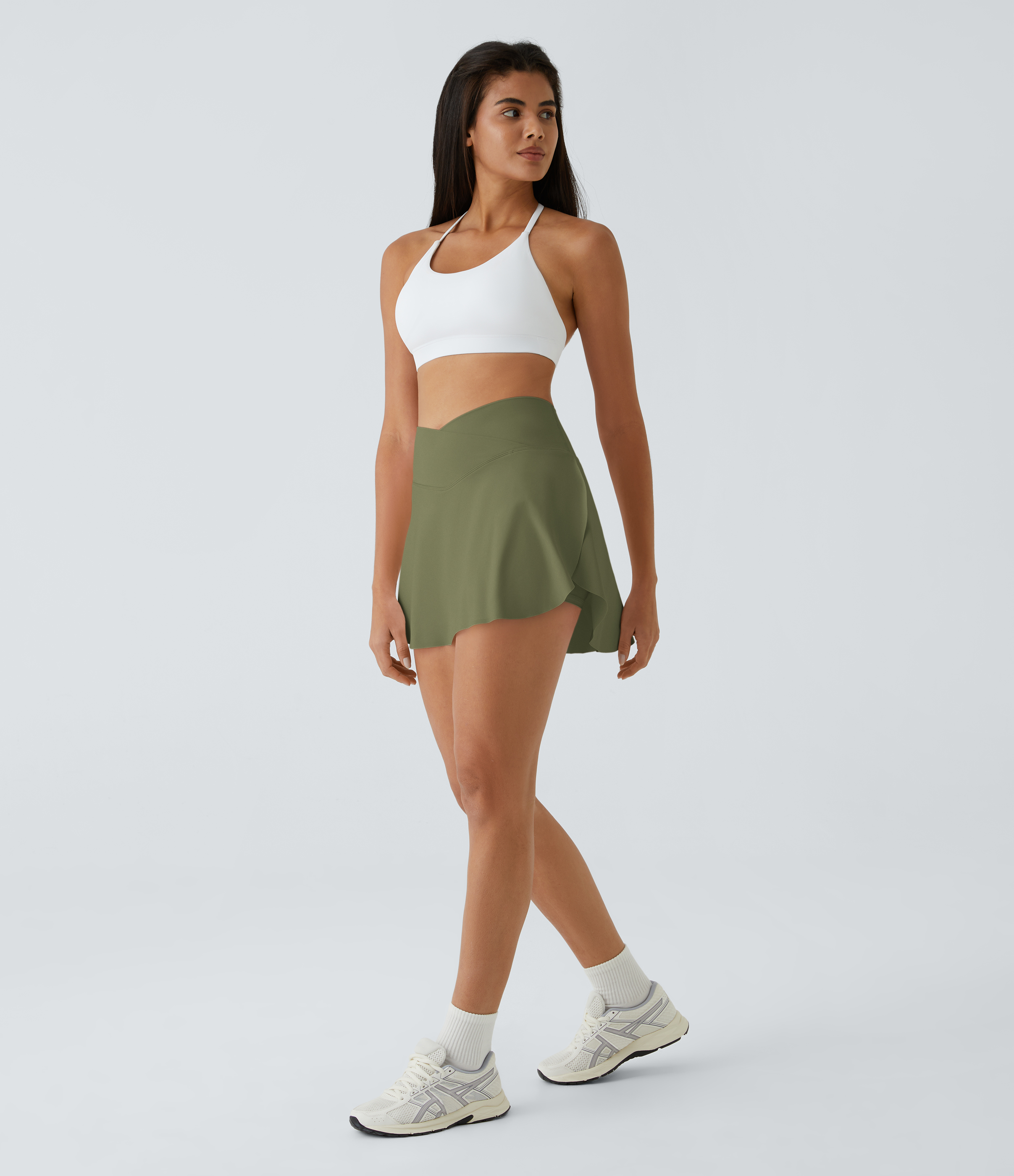 Halara Softlyzeroв„ў Airy Crossover Side Pocket 2-in-1 Cool Touch Tennis Skirt-Lucid-Longer Length  - Loden Green - S(Long) 