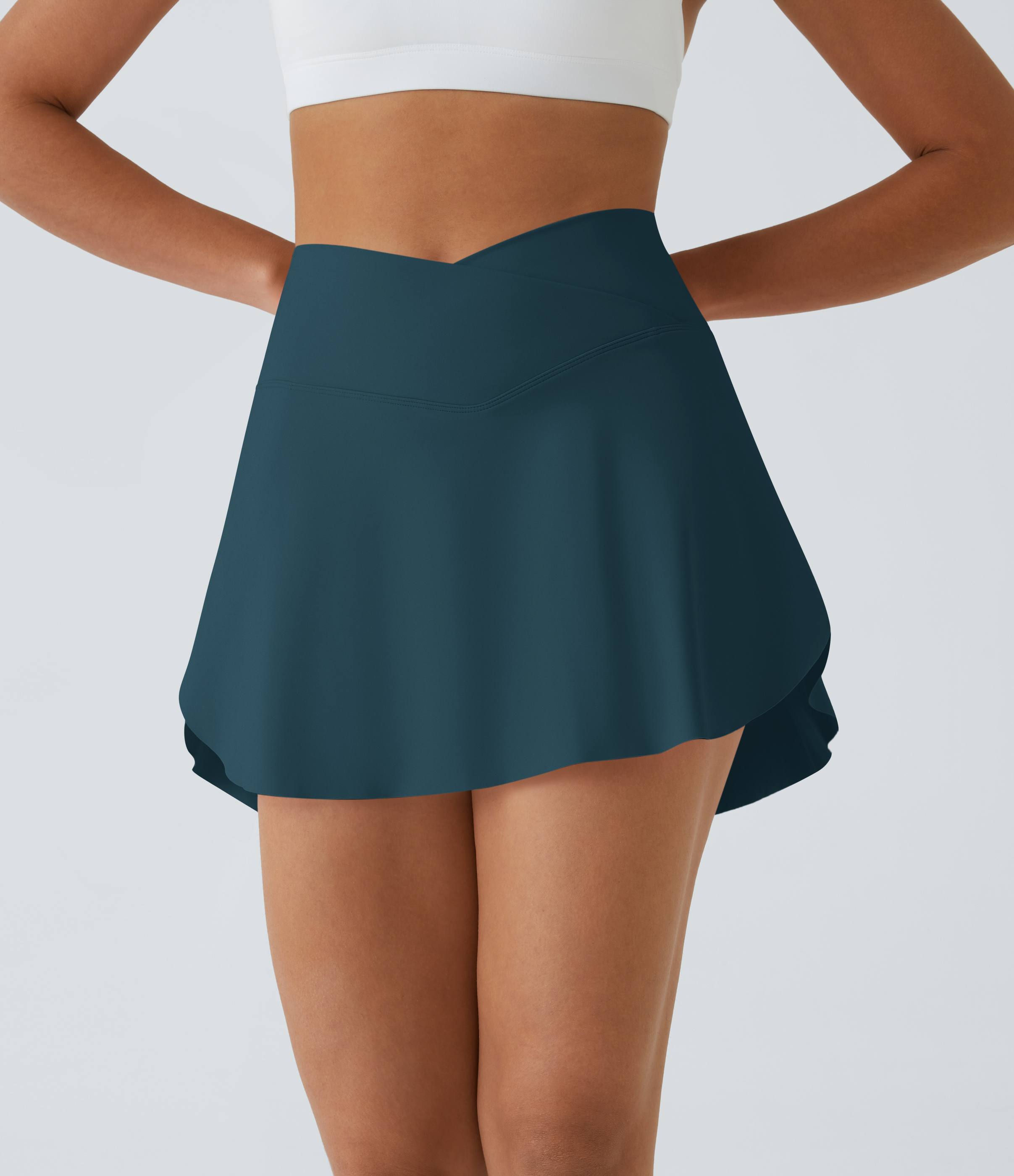 Halara Softlyzeroв„ў Airy Crossover Side Pocket 2-in-1 Cool Touch Tennis Skirt-Lucid-Longer Length  - Ink Green - L(Long) 
