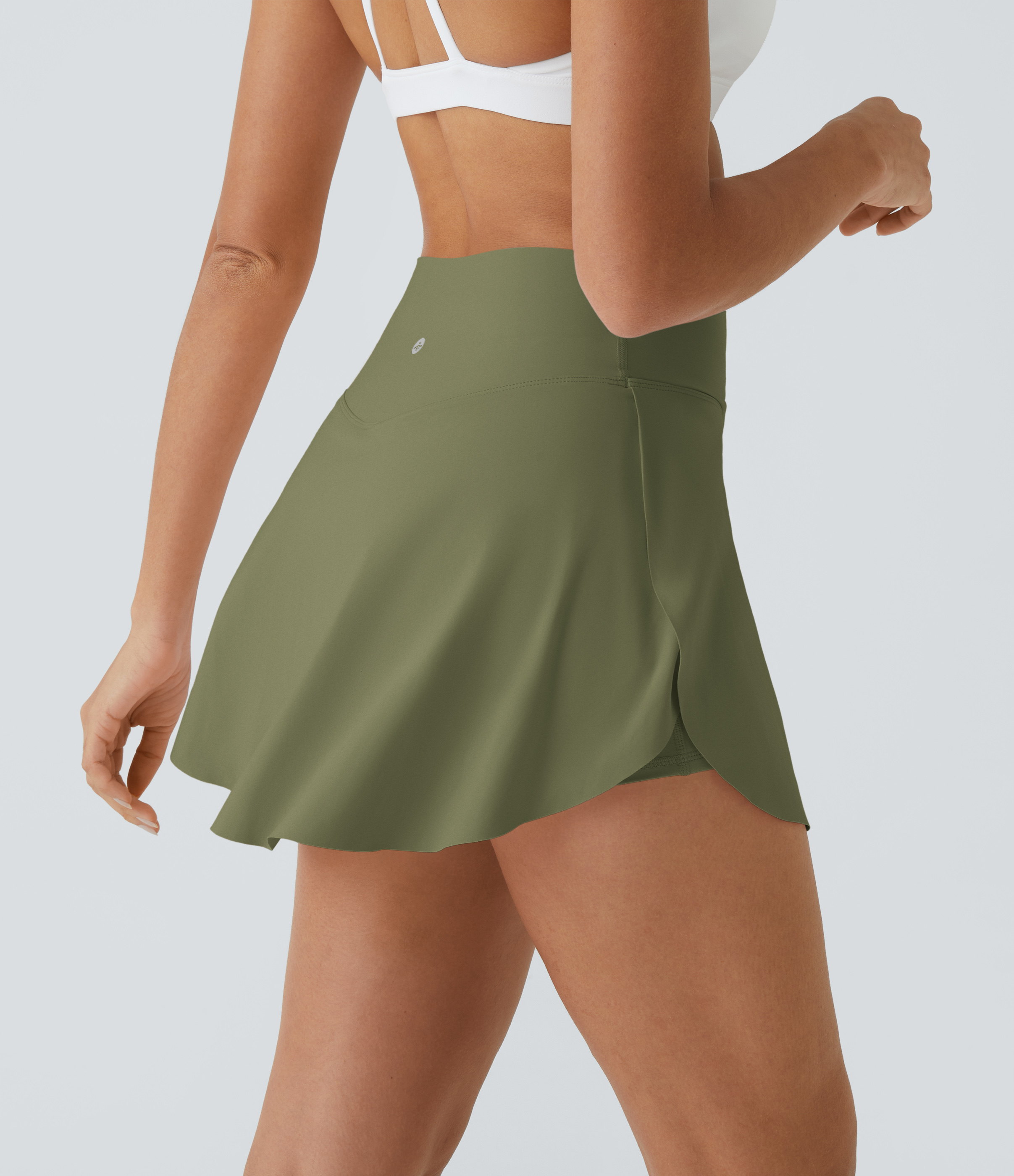 Halara Softlyzeroв„ў Airy Crossover Side Pocket 2-in-1 Cool Touch Tennis Skirt-Lucid-Longer Length  - Loden Green - S(Long) 