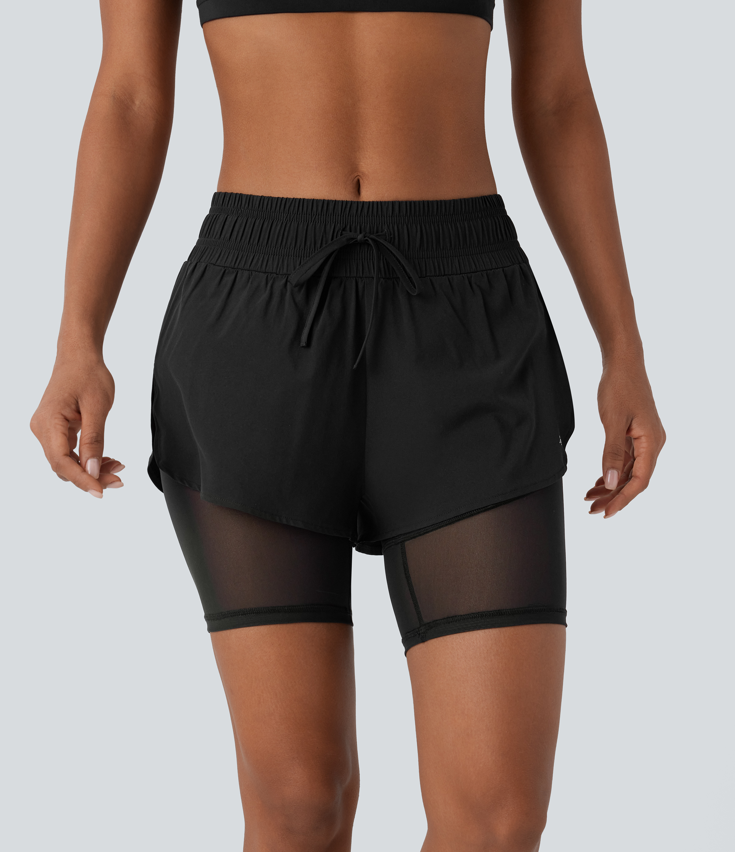 Halara Breezefulв„ў Mid Rise Drawstring Contrast Mesh Split 2-in-1 Side Pocket Quick Dry Running Shorts Gym Short - Black - S booty shorts 