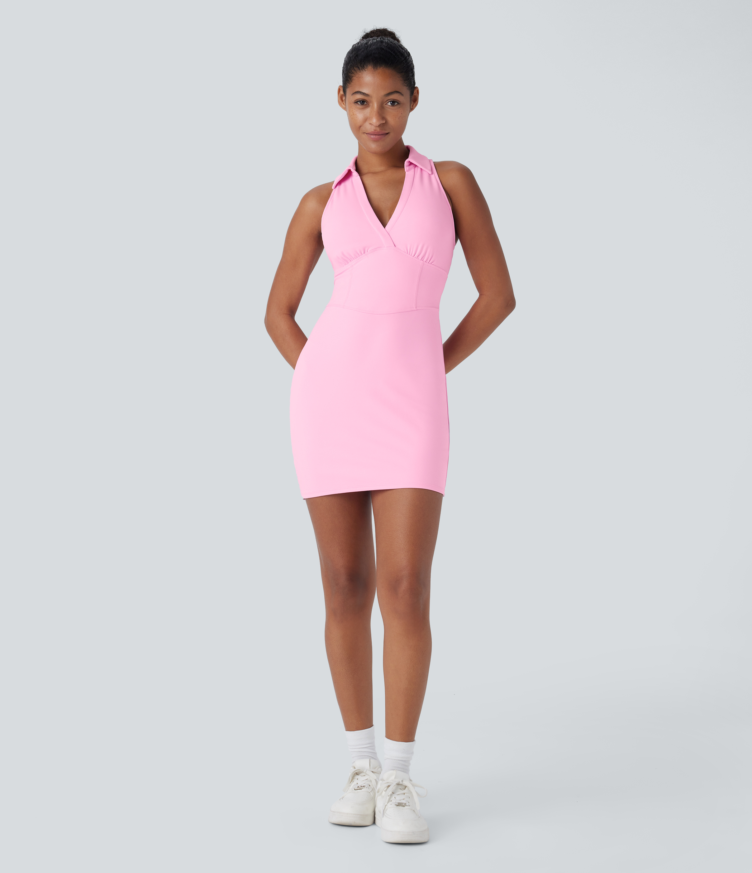 Halara Softlyzeroв„ў Plush Collar Corset Sleeveless Bodycon Mini Pickleball Active Dress Workout Dress - Nosegay - L 