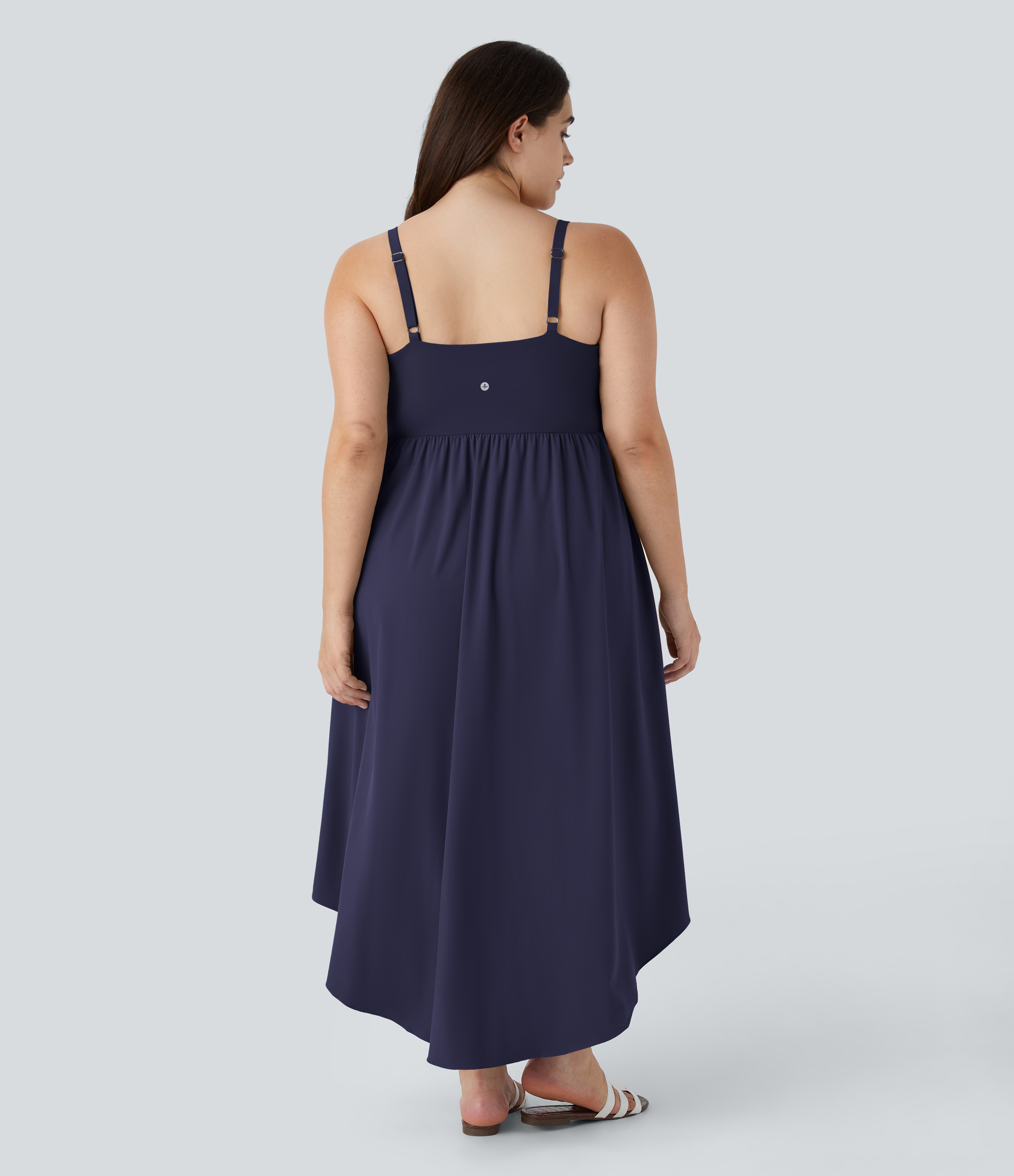 Patriot Blue Breezeful™ Asymmetric Crossover Hem 2-Piece Pocket Flowy Midi Quick Dry Casual Plus Size Dress / 2