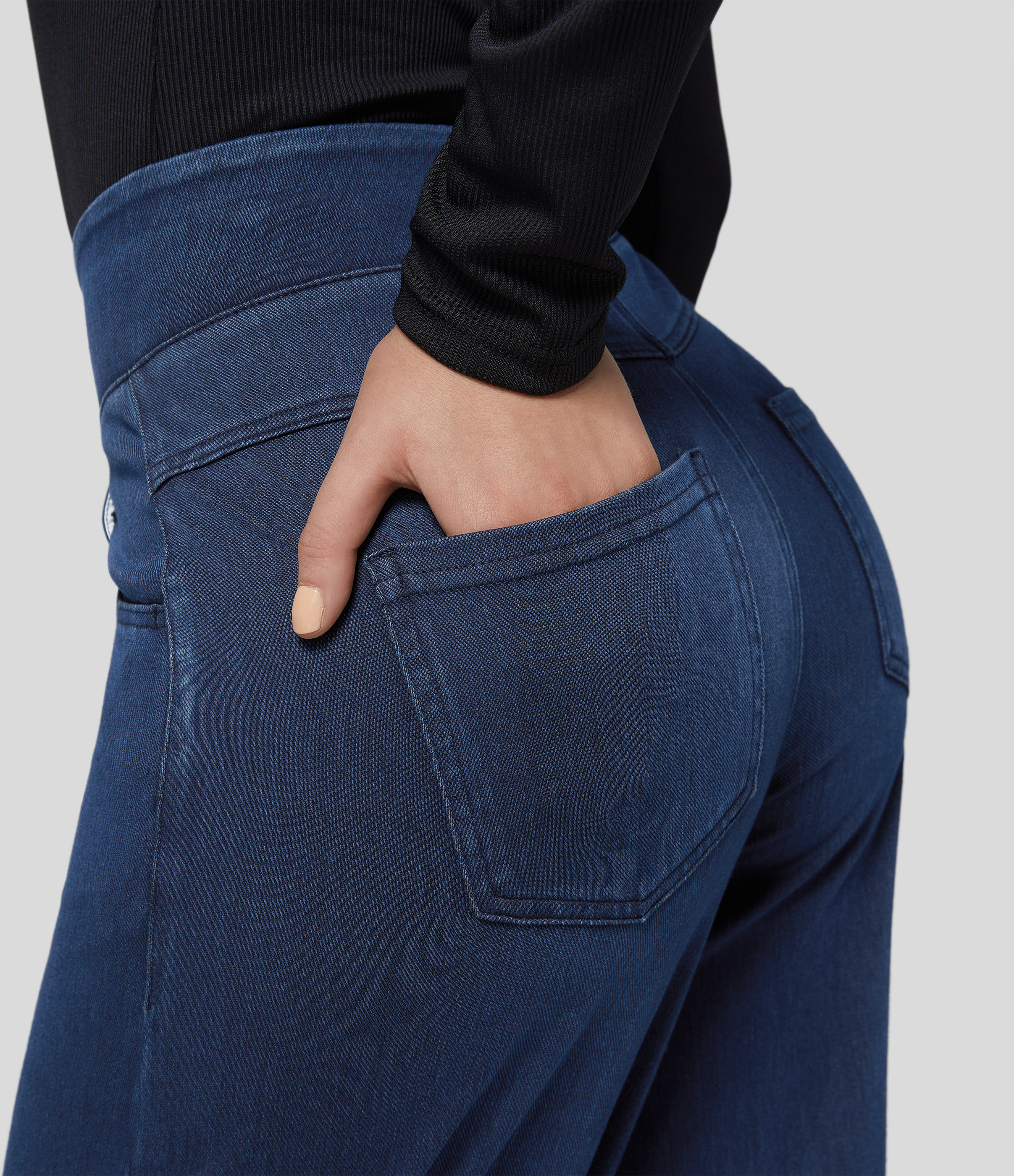 Halara HalaraMagicв„ў Jeans High Waisted Multiple Pockets Wide Leg Stretchy Knit Denim Work Pants  - Denim Indigo - XS(regular) sweatpants 