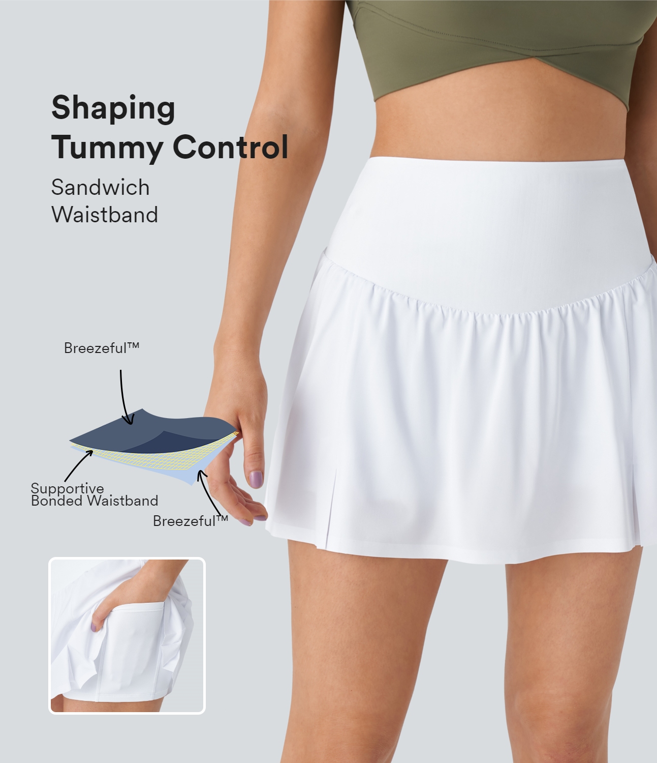 Weiß Breezeful™ High Waist 2-in-1 Taschen Schnelltrocknender Mini-Tennisrock / 1