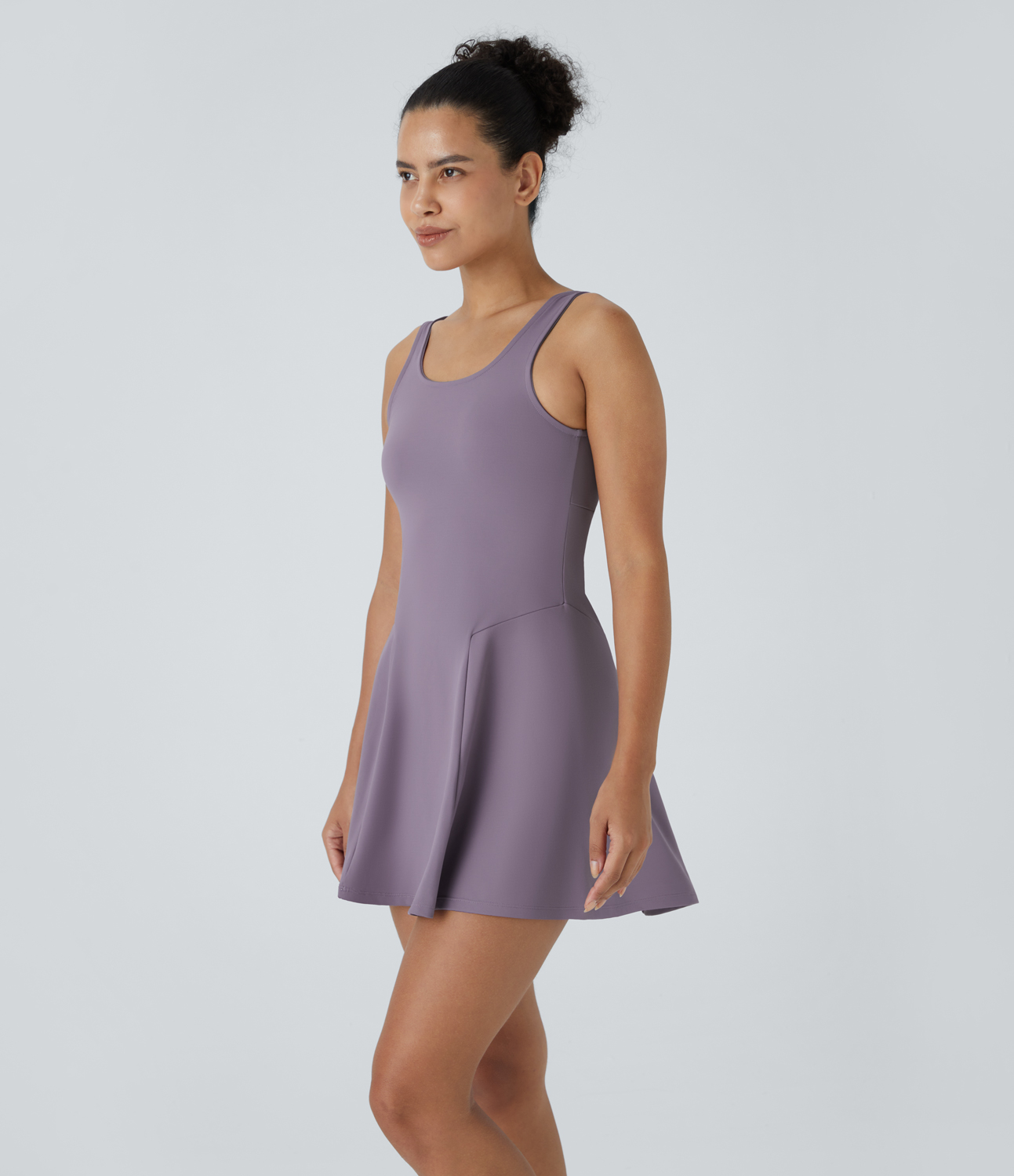Halara Square Neck Side Pocket 2-Piece Mini Flare Dress Set Casual Dress - Smoke Purple - XL slip dress beach dress ruched dress halter dress 