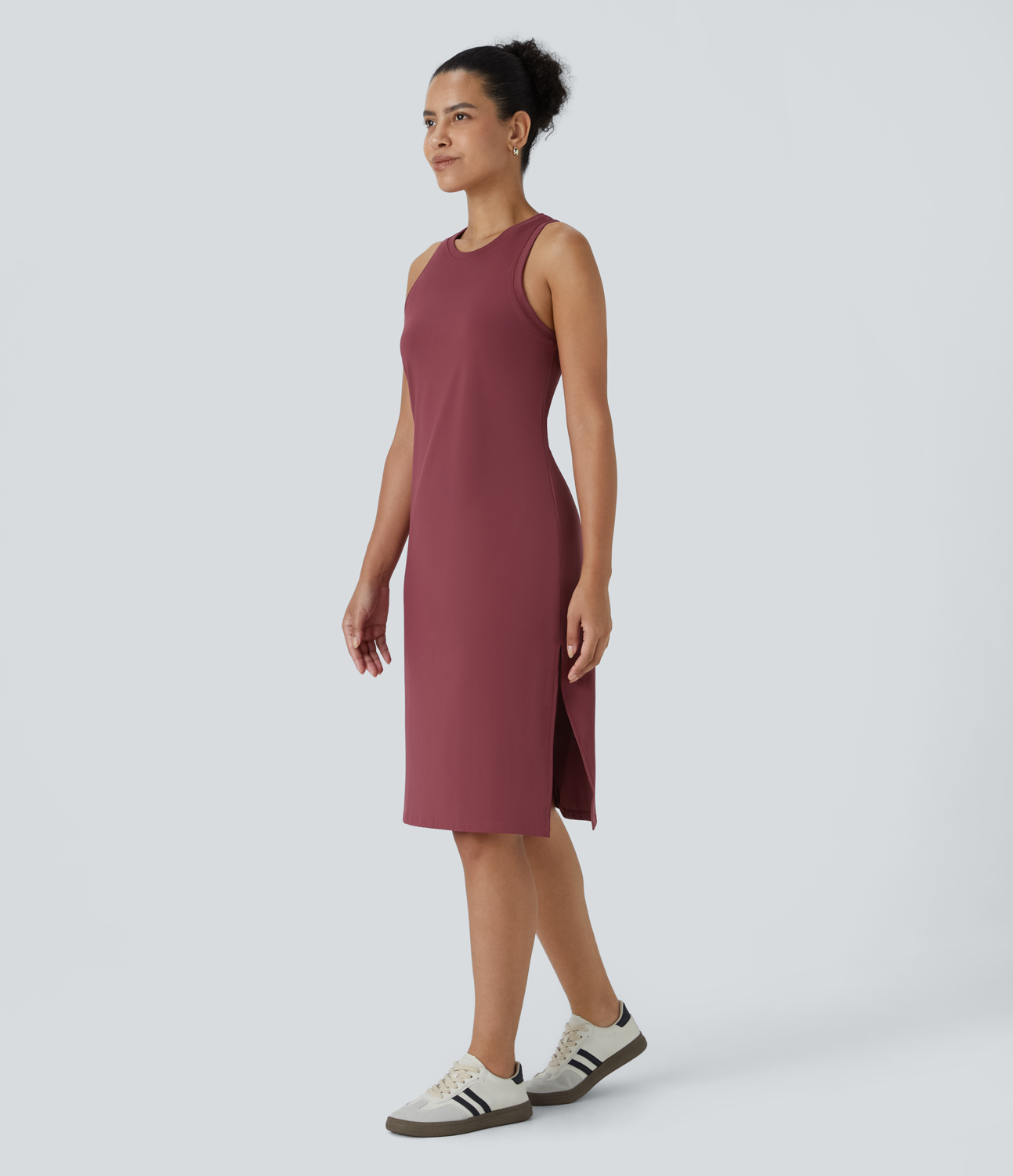 Halara Softlyzeroв„ў Airy Sleeveless Split Cool Touch Midi Casual Dress Workout Dress - Cordovan - S 