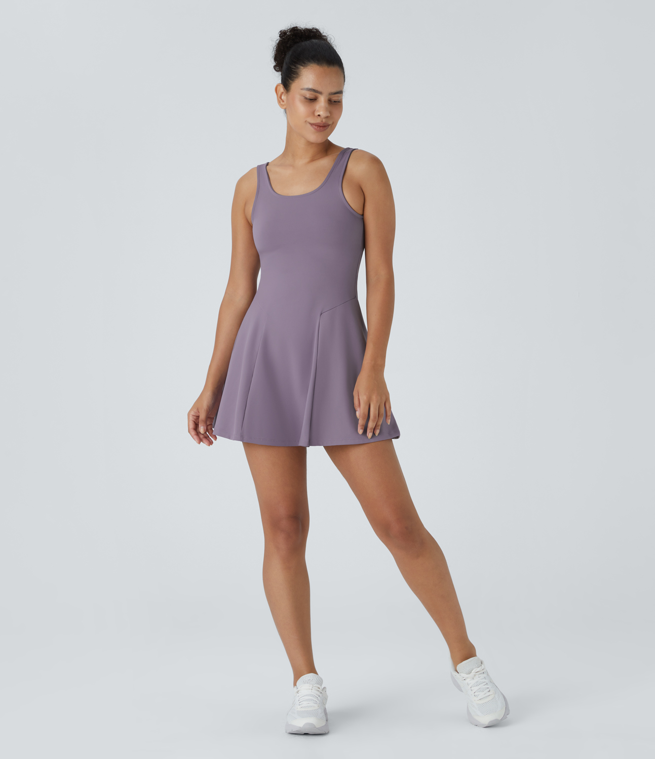 Halara Square Neck Side Pocket 2-Piece Mini Flare Dress Set Casual Dress - Smoke Purple - XL slip dress beach dress ruched dress halter dress 