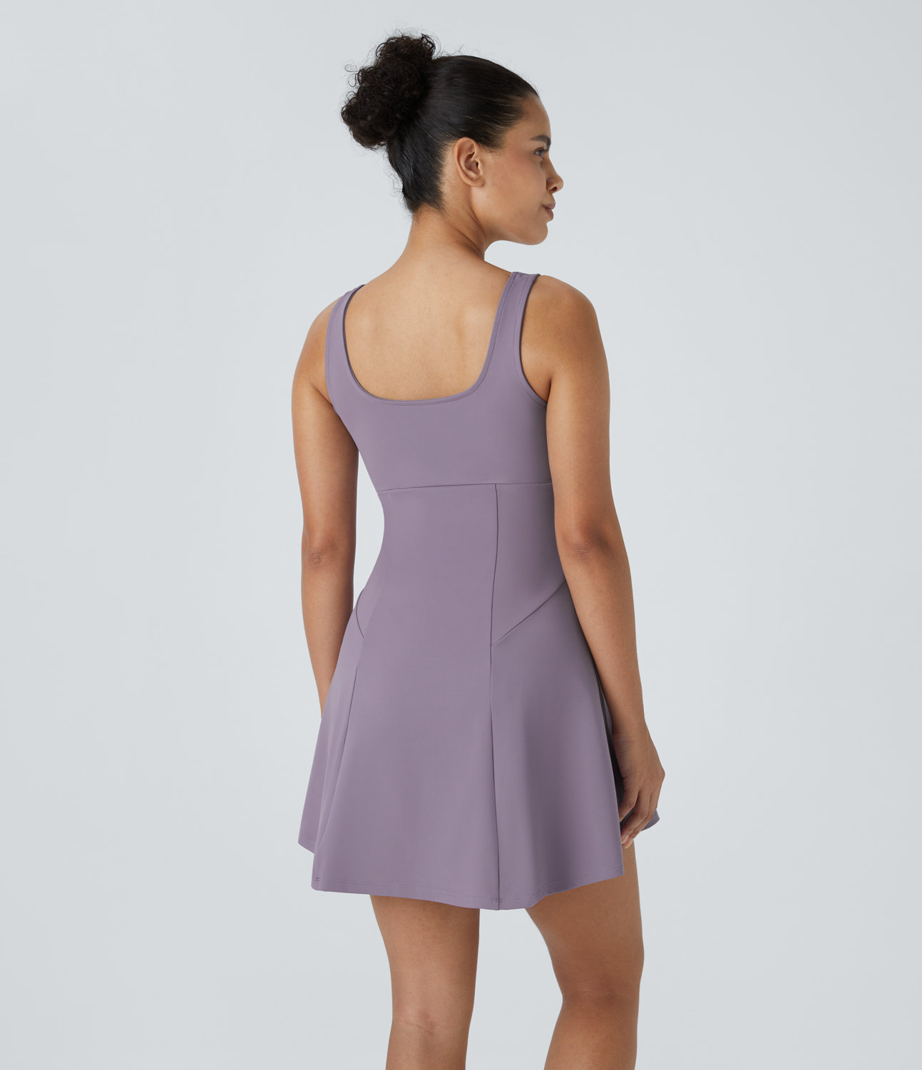 Halara Square Neck Side Pocket 2-Piece Mini Flare Dress Set Casual Dress - Smoke Purple - XL slip dress beach dress ruched dress halter dress 