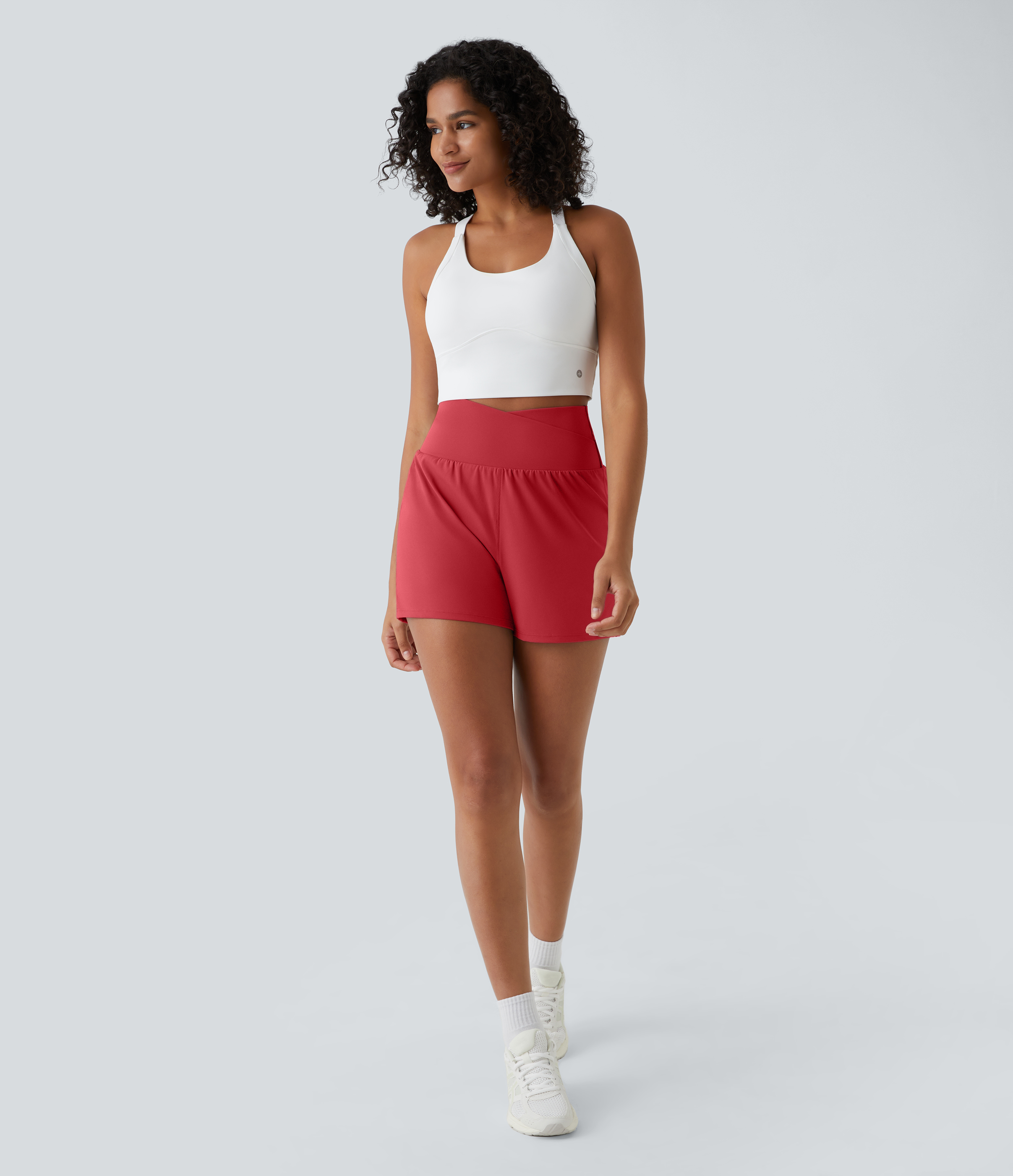 Halara High Waisted Crossover Side Pocket 2-in-1 Casual Shorts Gym Short - Salsa - XS booty shorts compression shorts yoga shorts 