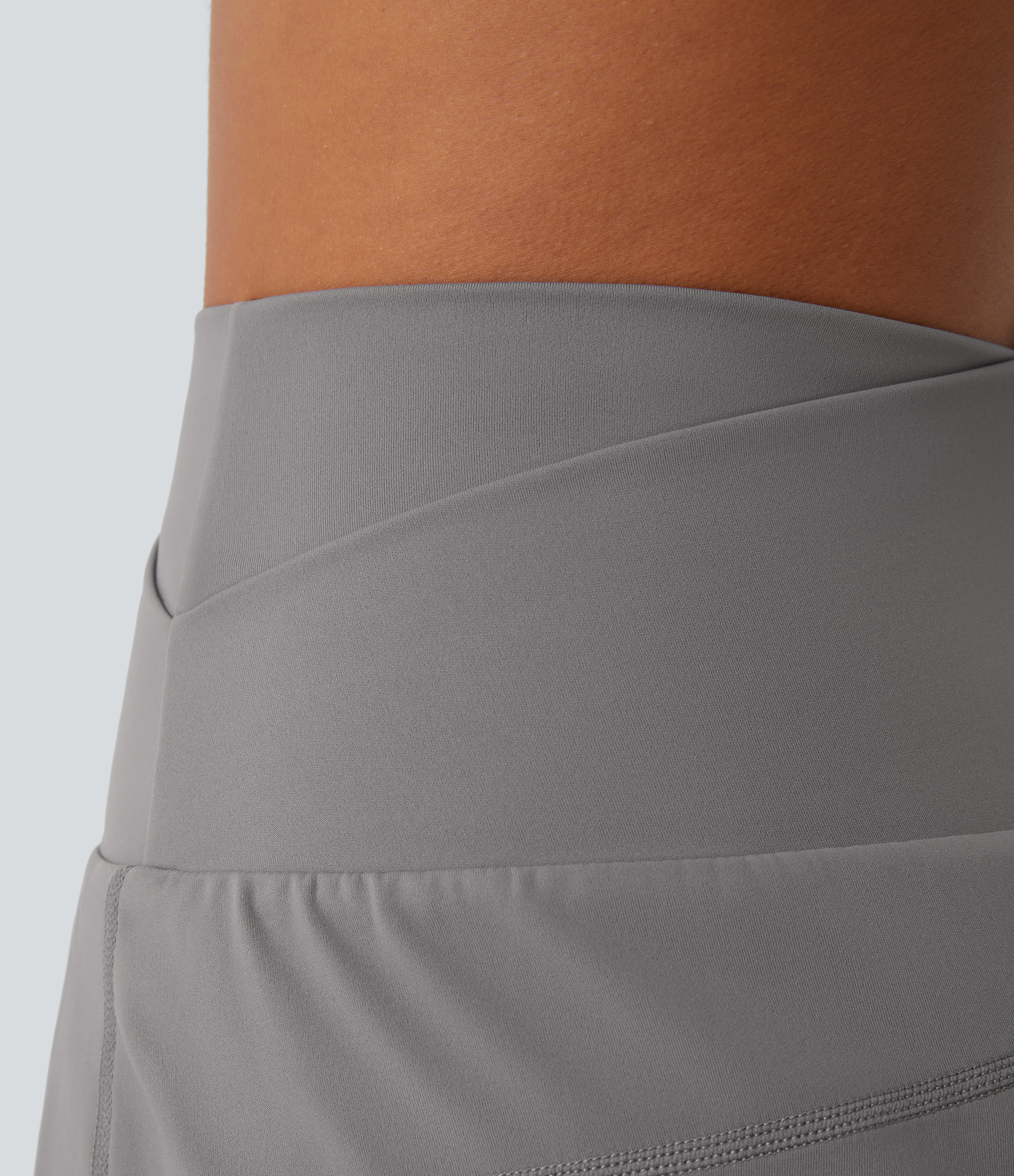 Halara High Waisted Crossover Side Pocket 2-in-1 Casual Shorts Gym Short - Steeple Gray - M booty shorts compression shorts yoga shorts 