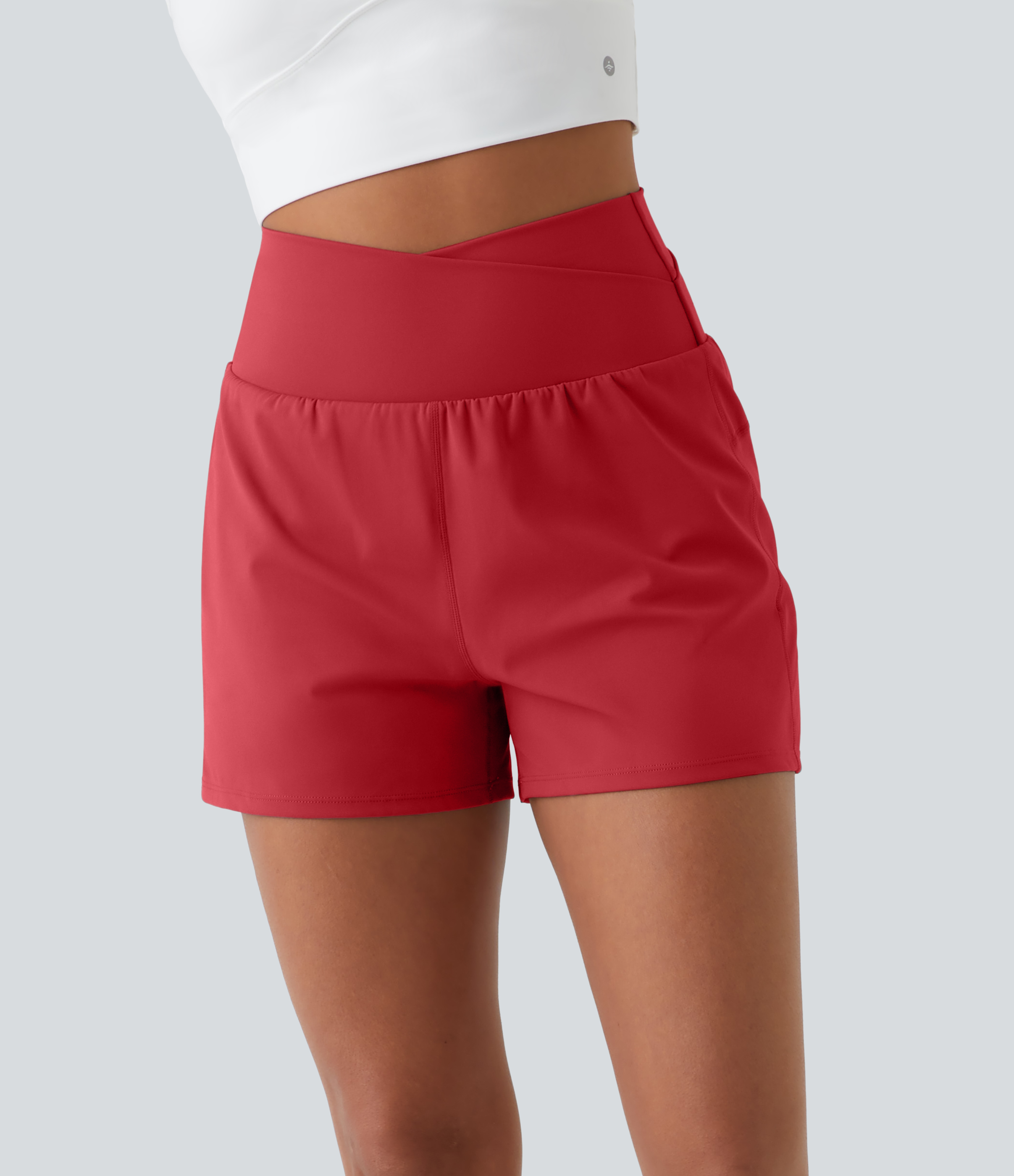 Halara High Waisted Crossover Side Pocket 2-in-1 Casual Shorts Gym Short - Salsa - XS booty shorts compression shorts yoga shorts 