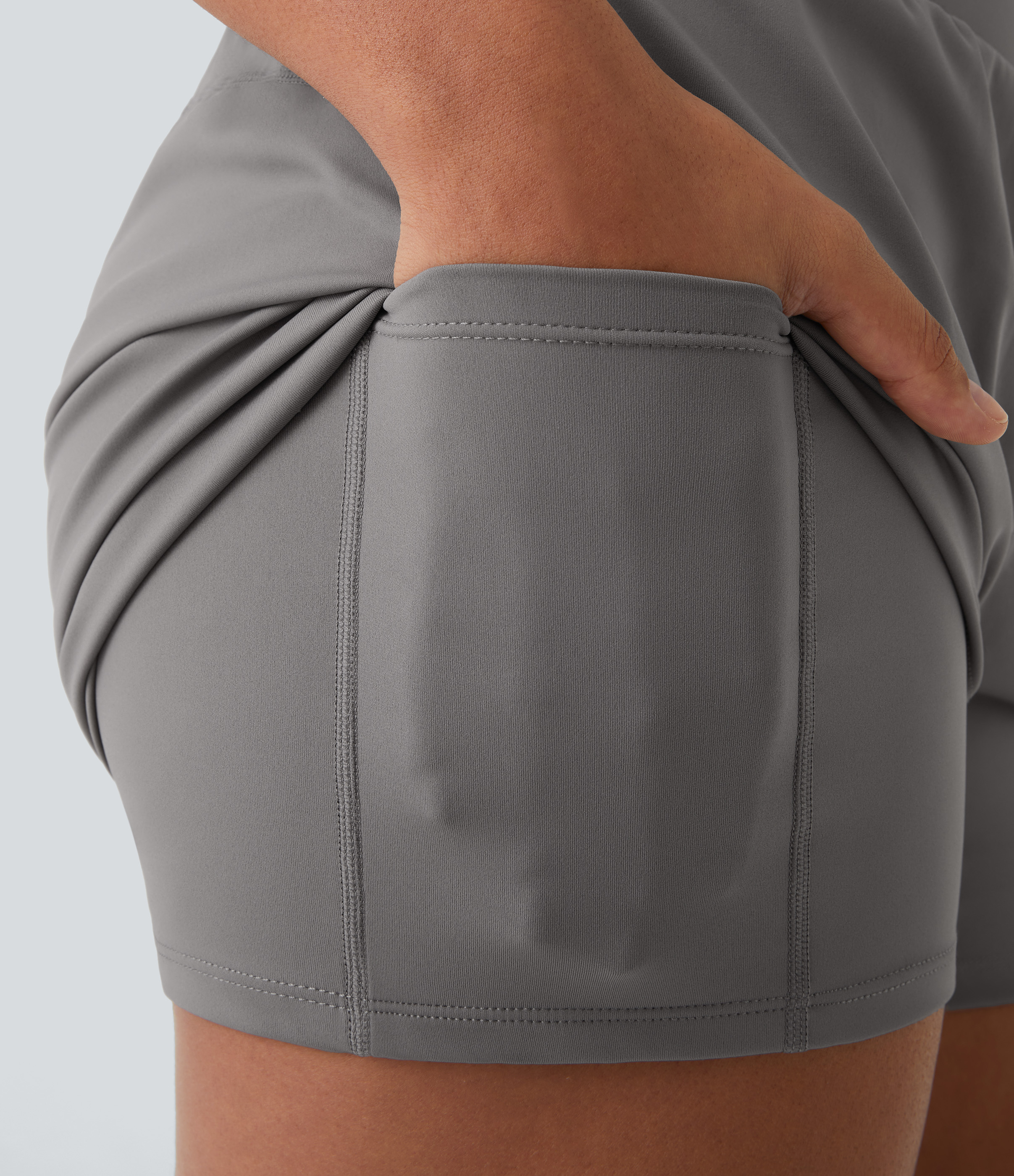 Halara High Waisted Crossover Side Pocket 2-in-1 Casual Shorts Gym Short - Steeple Gray - M booty shorts compression shorts yoga shorts 