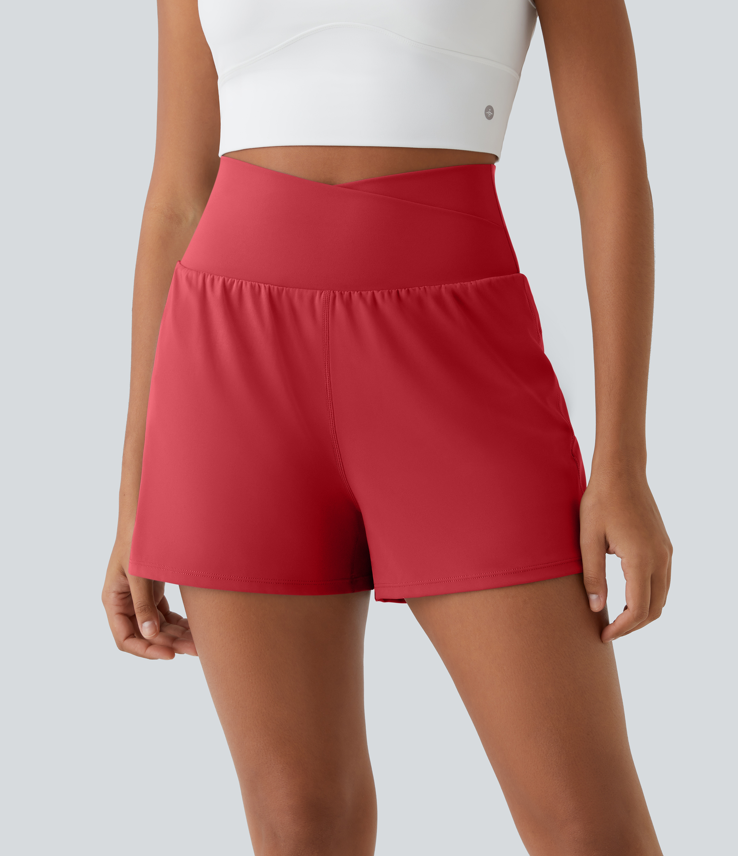 Halara High Waisted Crossover Side Pocket 2-in-1 Casual Shorts Gym Short - Salsa - XS booty shorts compression shorts yoga shorts 