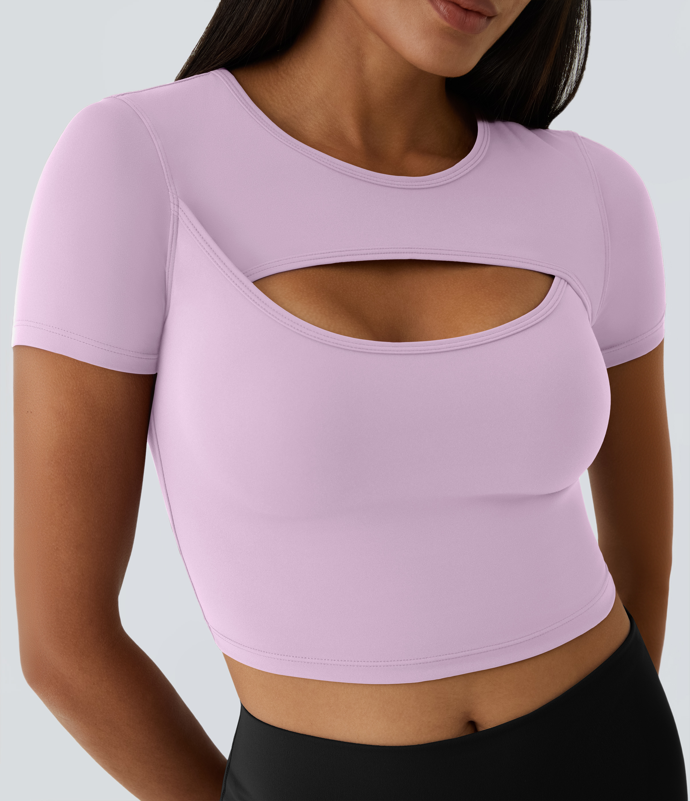 Halara Cloudfulв„ў Fabric Round Neck Cut Out Short Sleeve Cropped Barre Ballet Dance Sports Top  - Winsome Orchid - XL 