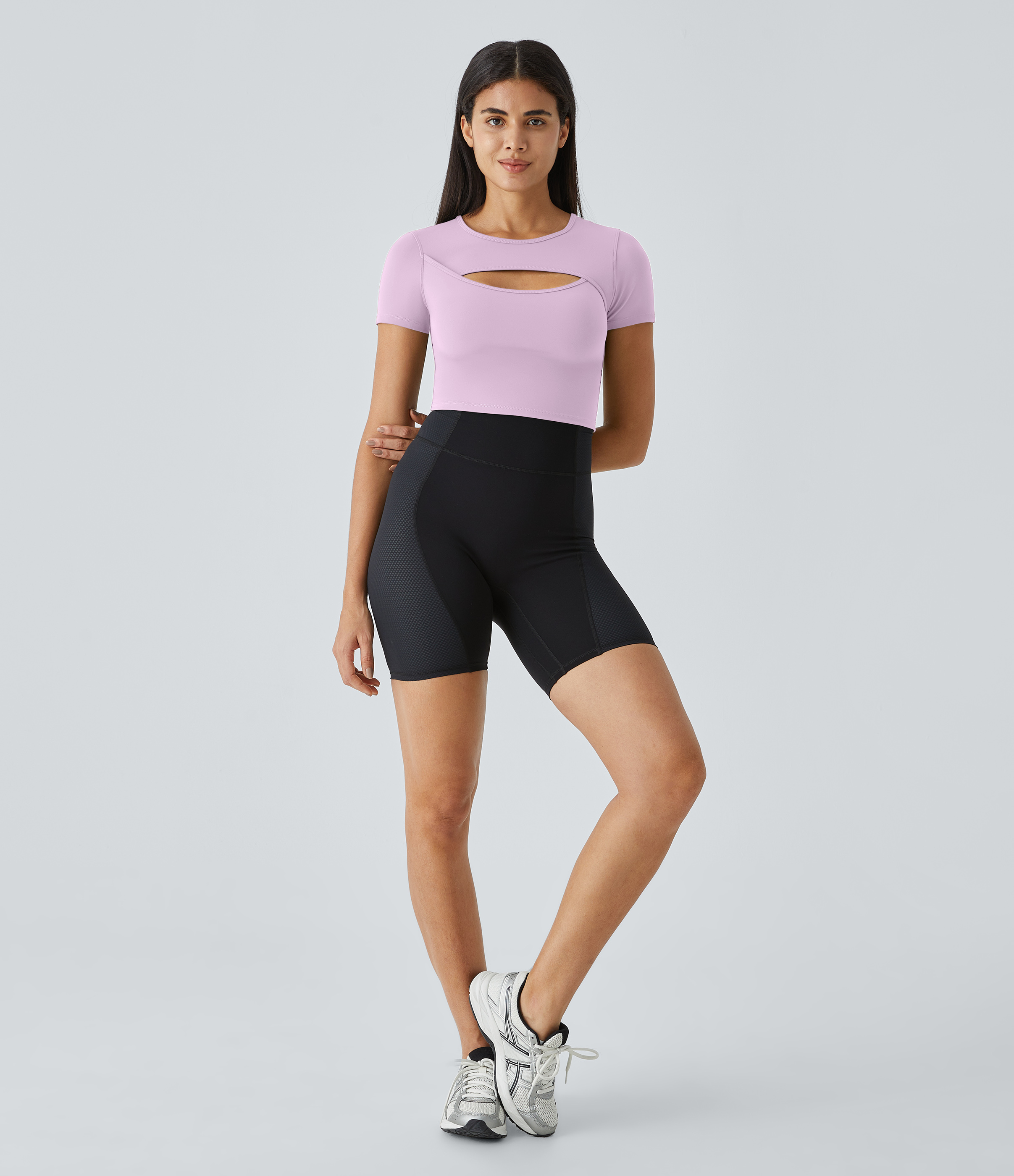 Halara Cloudfulв„ў Fabric Round Neck Cut Out Short Sleeve Cropped Barre Ballet Dance Sports Top  - Winsome Orchid - XL 