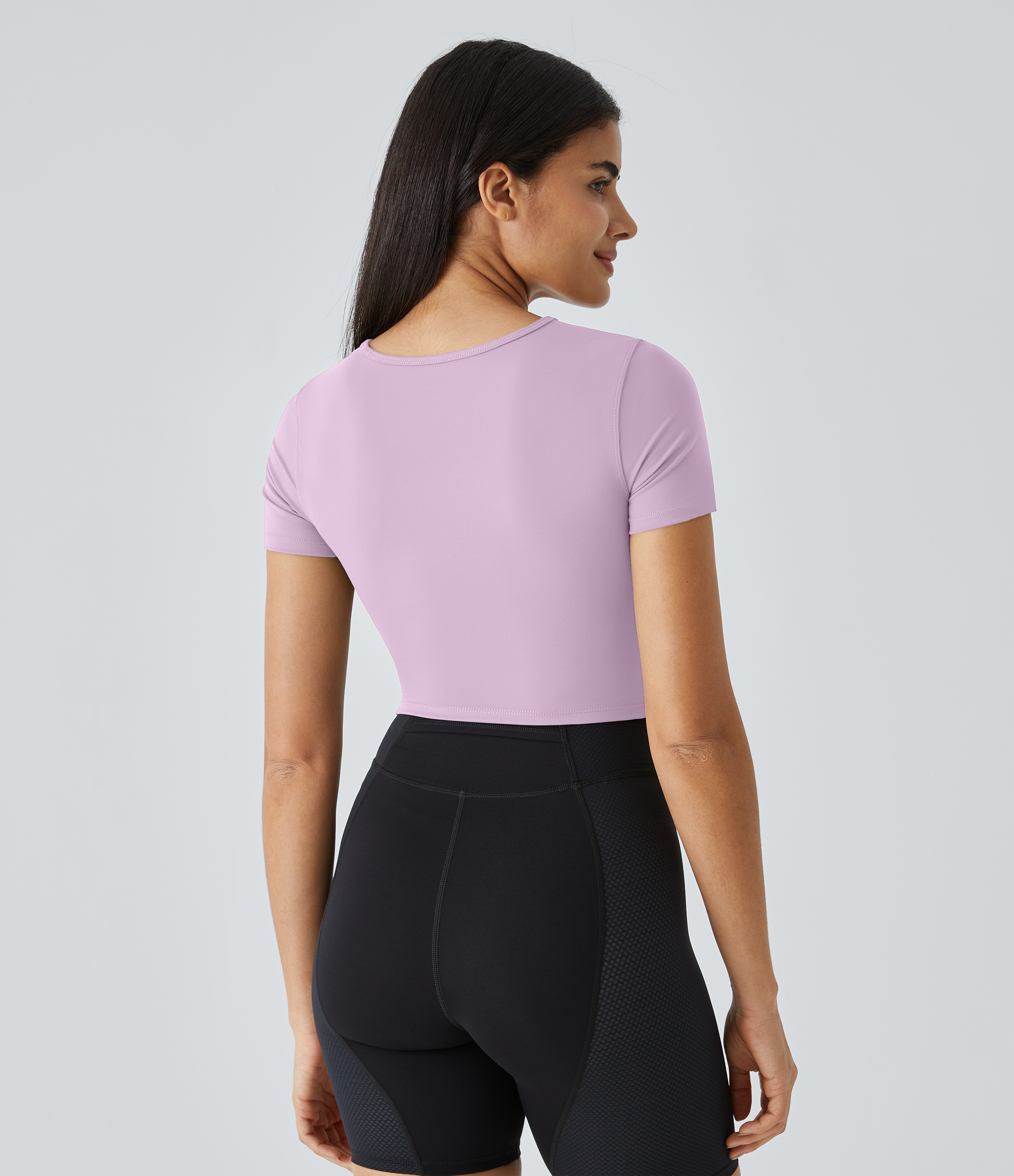 Halara Cloudfulв„ў Fabric Round Neck Cut Out Short Sleeve Cropped Barre Ballet Dance Sports Top  - Winsome Orchid - XL 