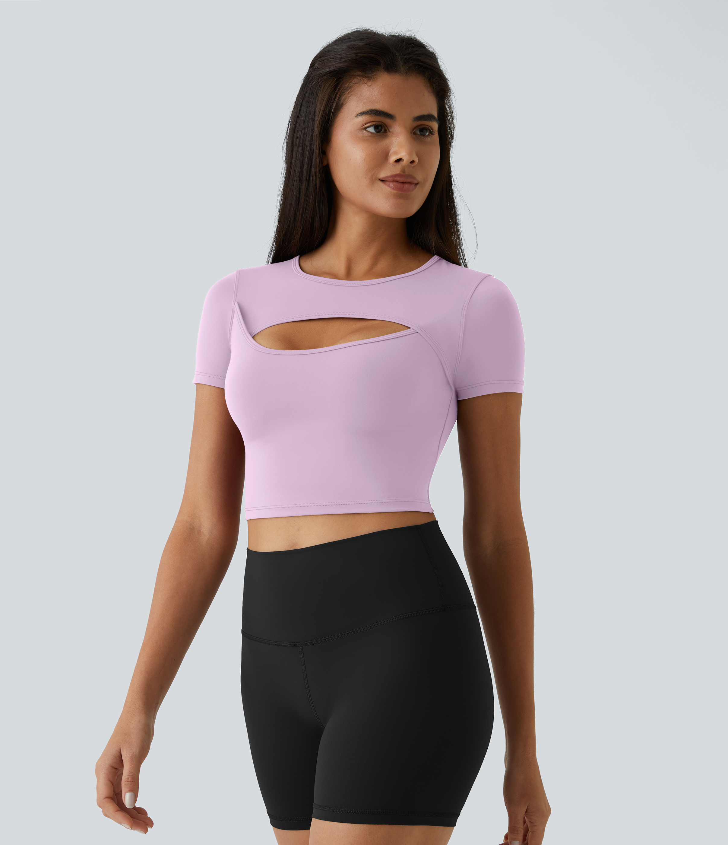 Halara Cloudfulв„ў Fabric Round Neck Cut Out Short Sleeve Cropped Barre Ballet Dance Sports Top  - Winsome Orchid - XL 
