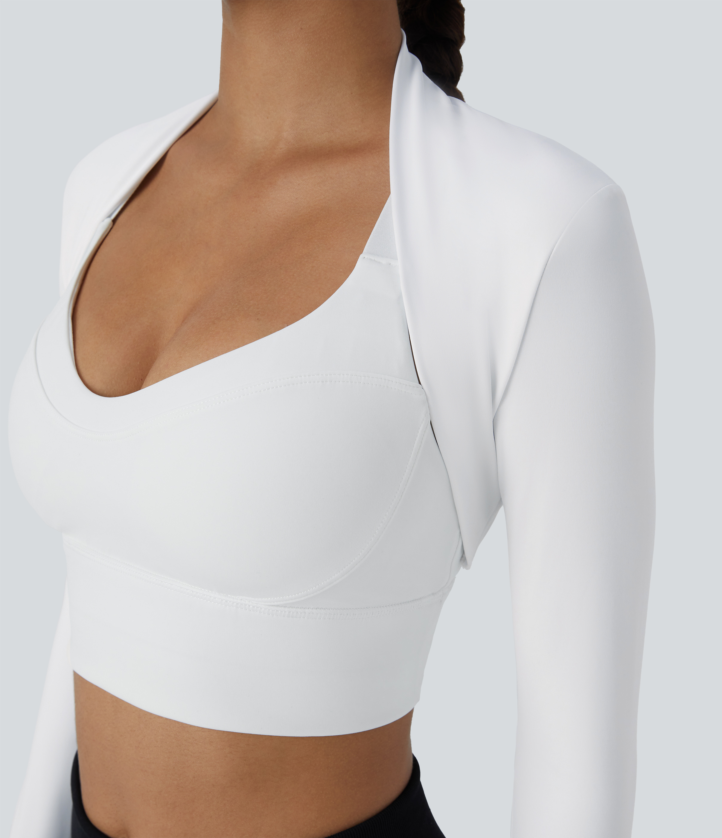 Halara Cloudfulв„ў Air Fabric Solid Thumb Hole Long Sleeve Cropped Cool Touch Golf Sports Top  - White - M 