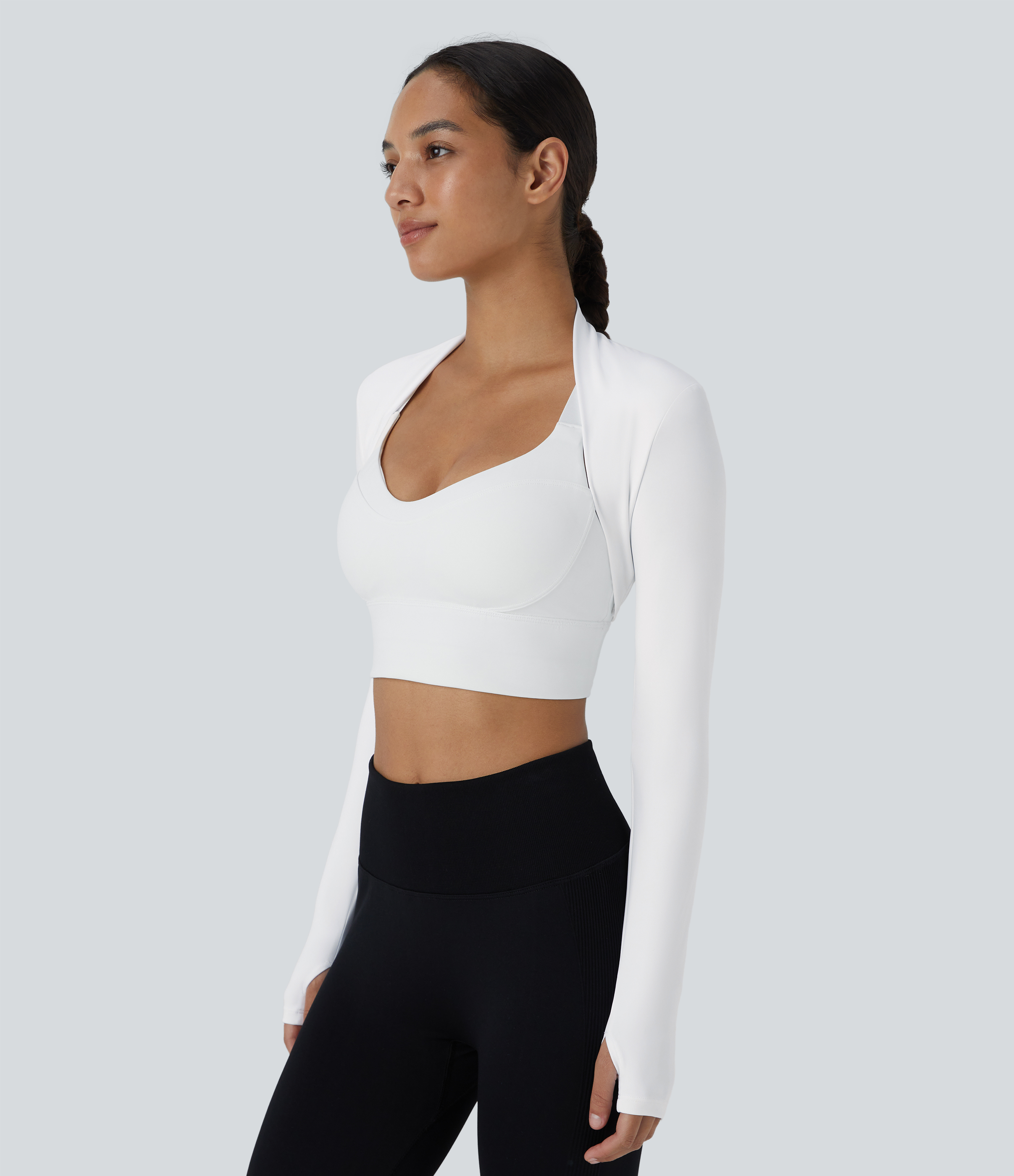 Halara Cloudfulв„ў Air Fabric Solid Thumb Hole Long Sleeve Cropped Cool Touch Golf Sports Top  - White - M 