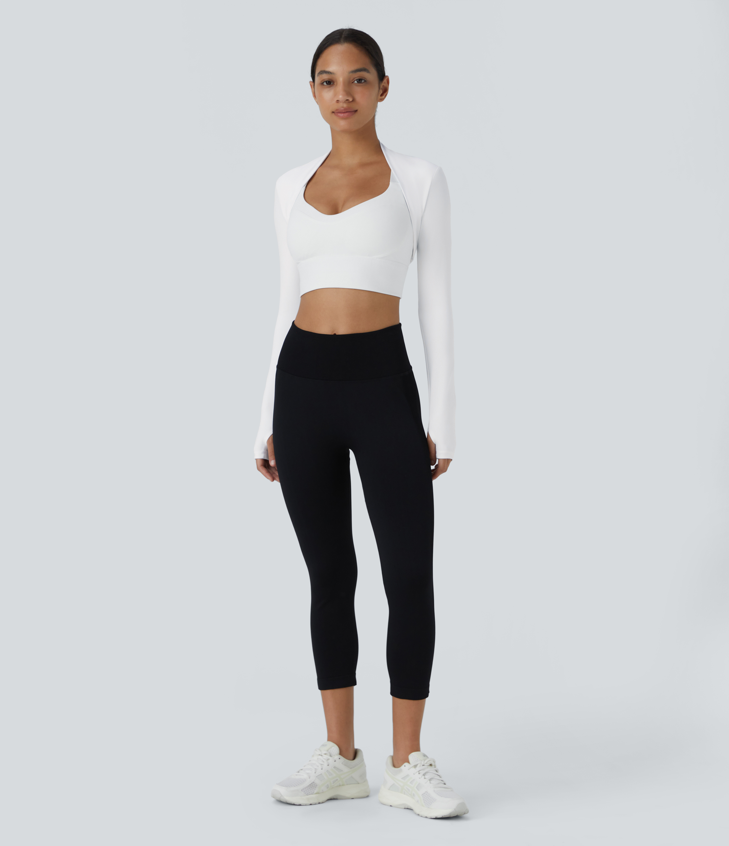 Halara Cloudfulв„ў Air Fabric Solid Thumb Hole Long Sleeve Cropped Cool Touch Golf Sports Top  - White - M 