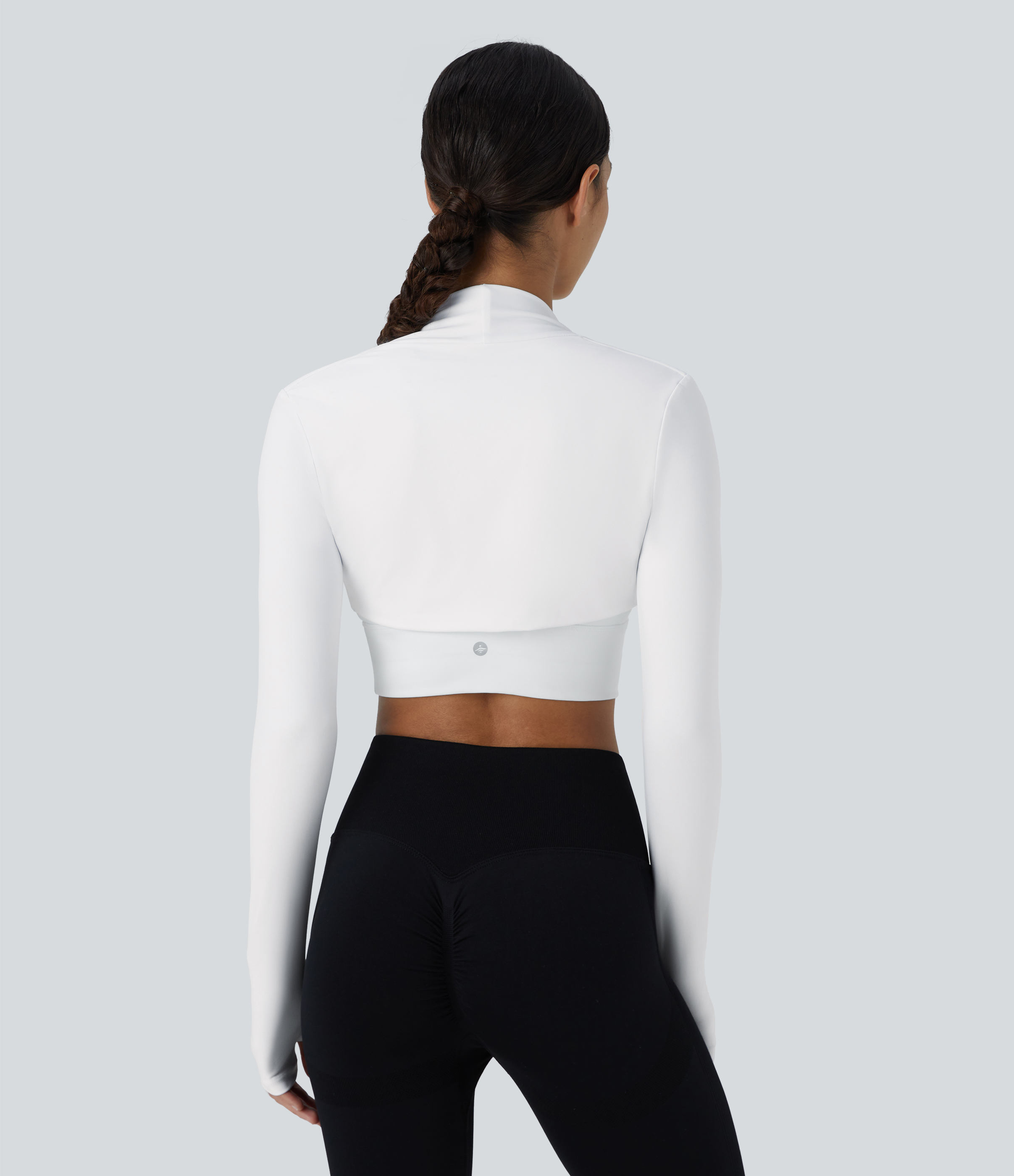Halara Cloudfulв„ў Air Fabric Solid Thumb Hole Long Sleeve Cropped Cool Touch Golf Sports Top  - White - M 