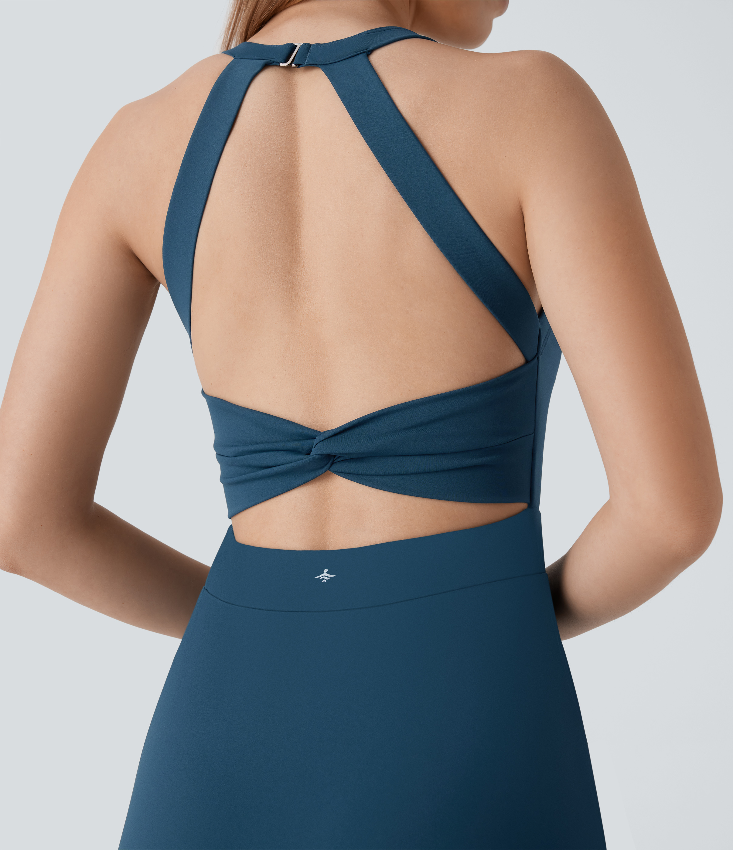 Halara Softlyzeroв„ў Airy Backless Twisted Split 2-in-1 Side Pocket Micro Cool Touch Pickleball Active Dress Workout Dress - Majolica Blue - S 