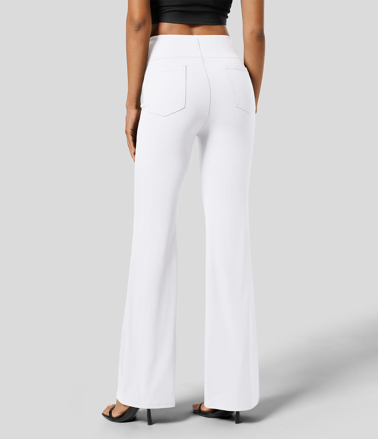 Halara Halara Flexв„ў High Waisted Back Side Pocket Slight Flare Work Pants  - White - L(tall) sweatpants jogger pants stacked sweatpants 