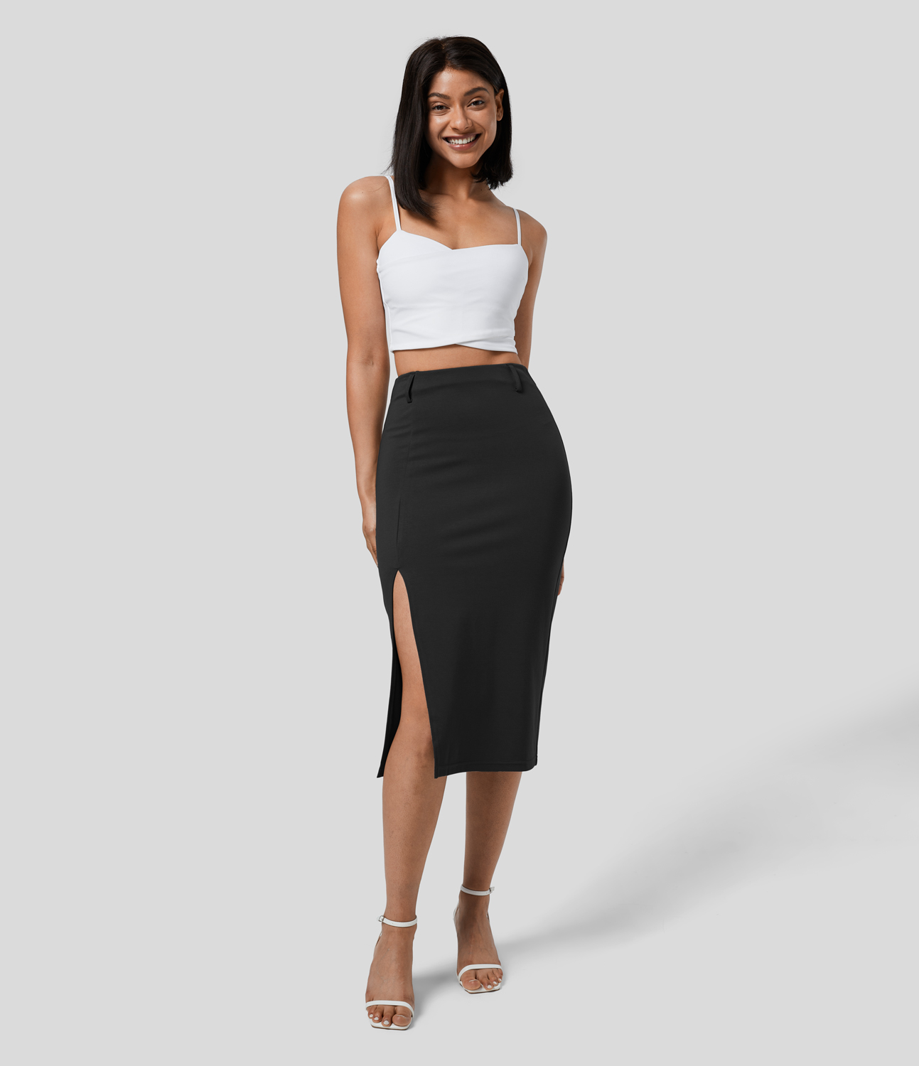 

Halara High Waisted Split Hem Slim Midi Casual Skirt - Black