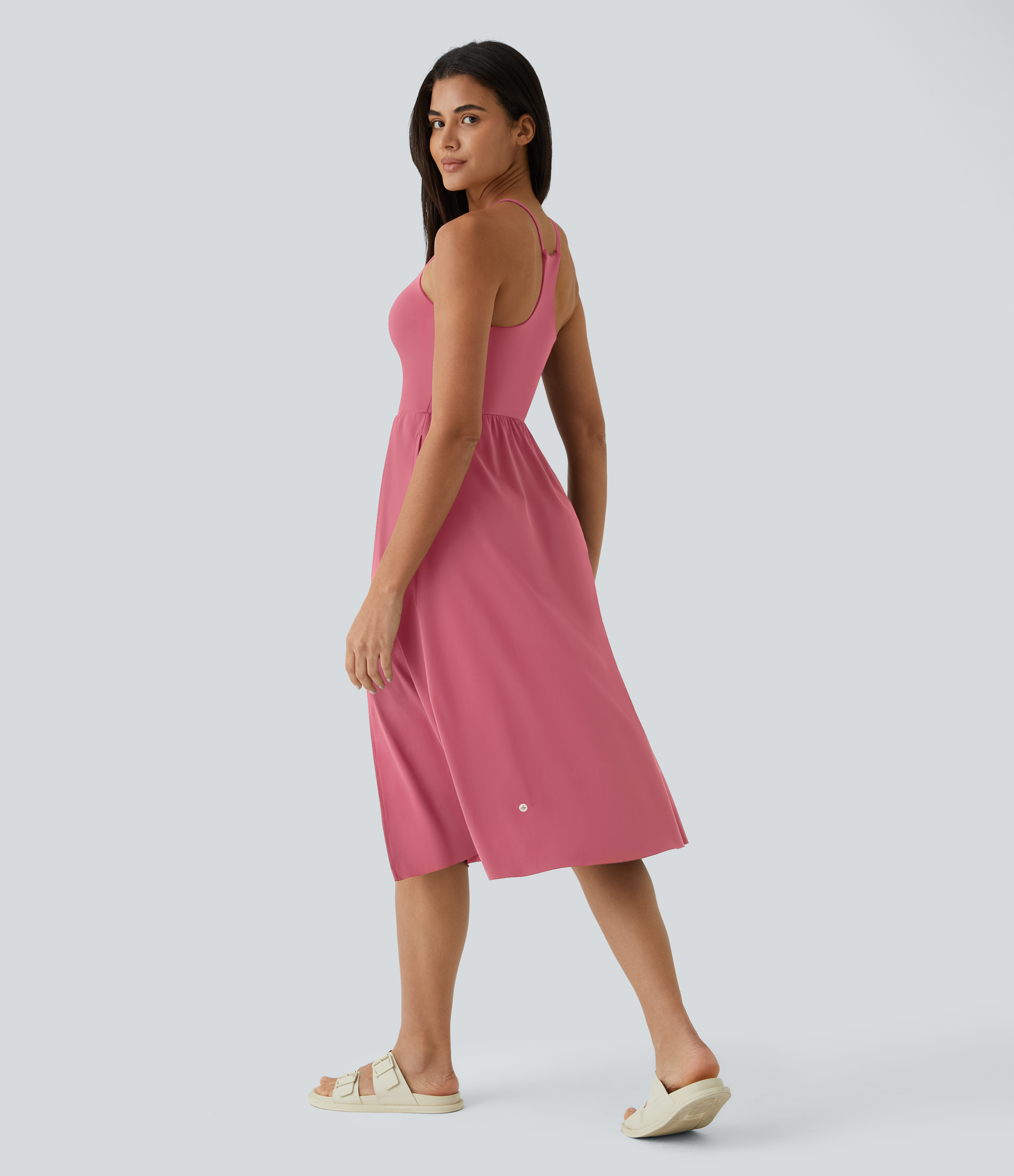 Halara Everyday Midi Chill Dress-La Land Casual Dress - Begonia Rouge - S slip dress beach dress ruched dress halter dress exercise dress 