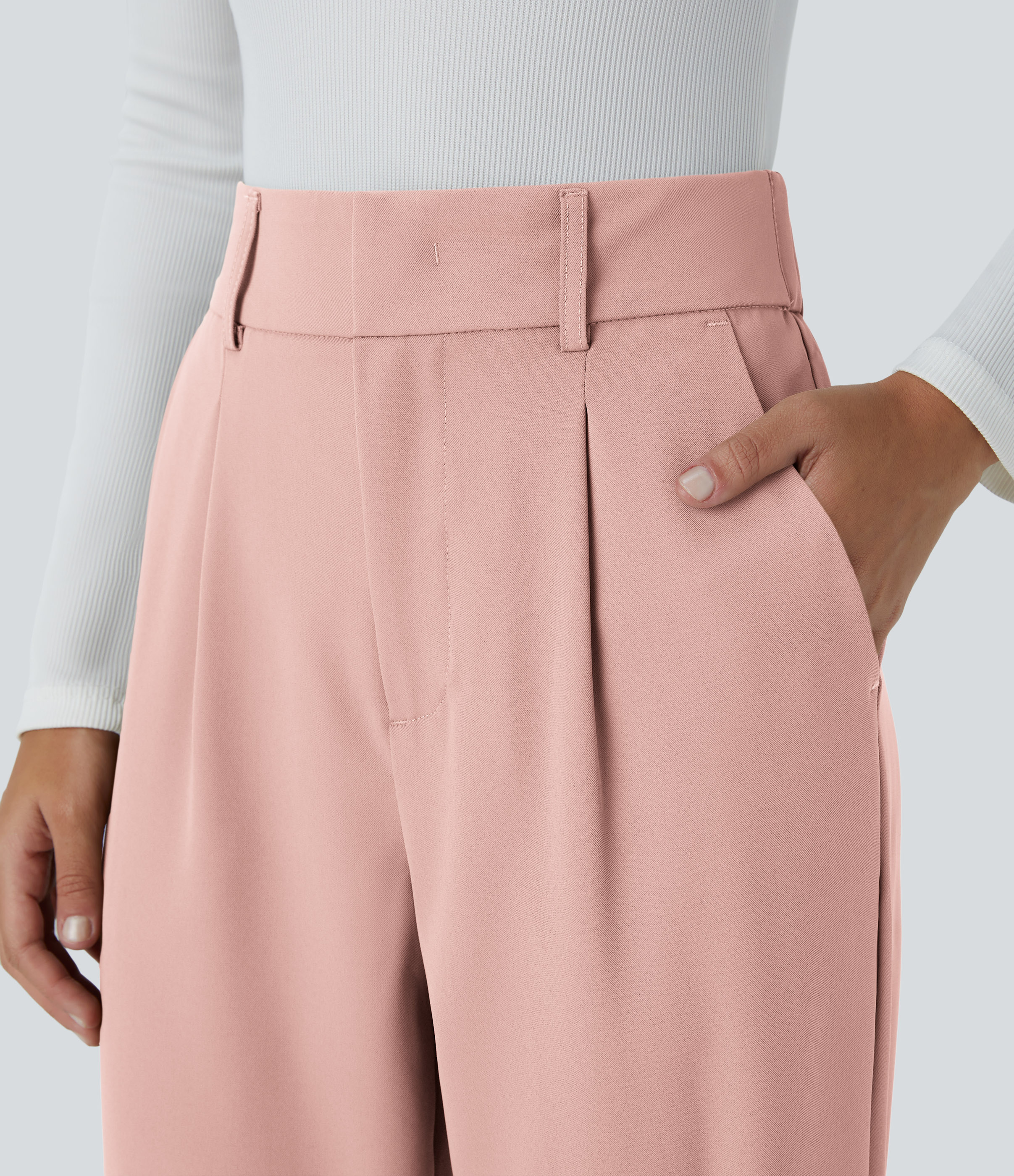 Halara High Waisted Side Pocket Solid Work Tapered Pants  - Peachskin - XL(regular) sweatpants jogger pants stacked sweatpants cargo joggers 