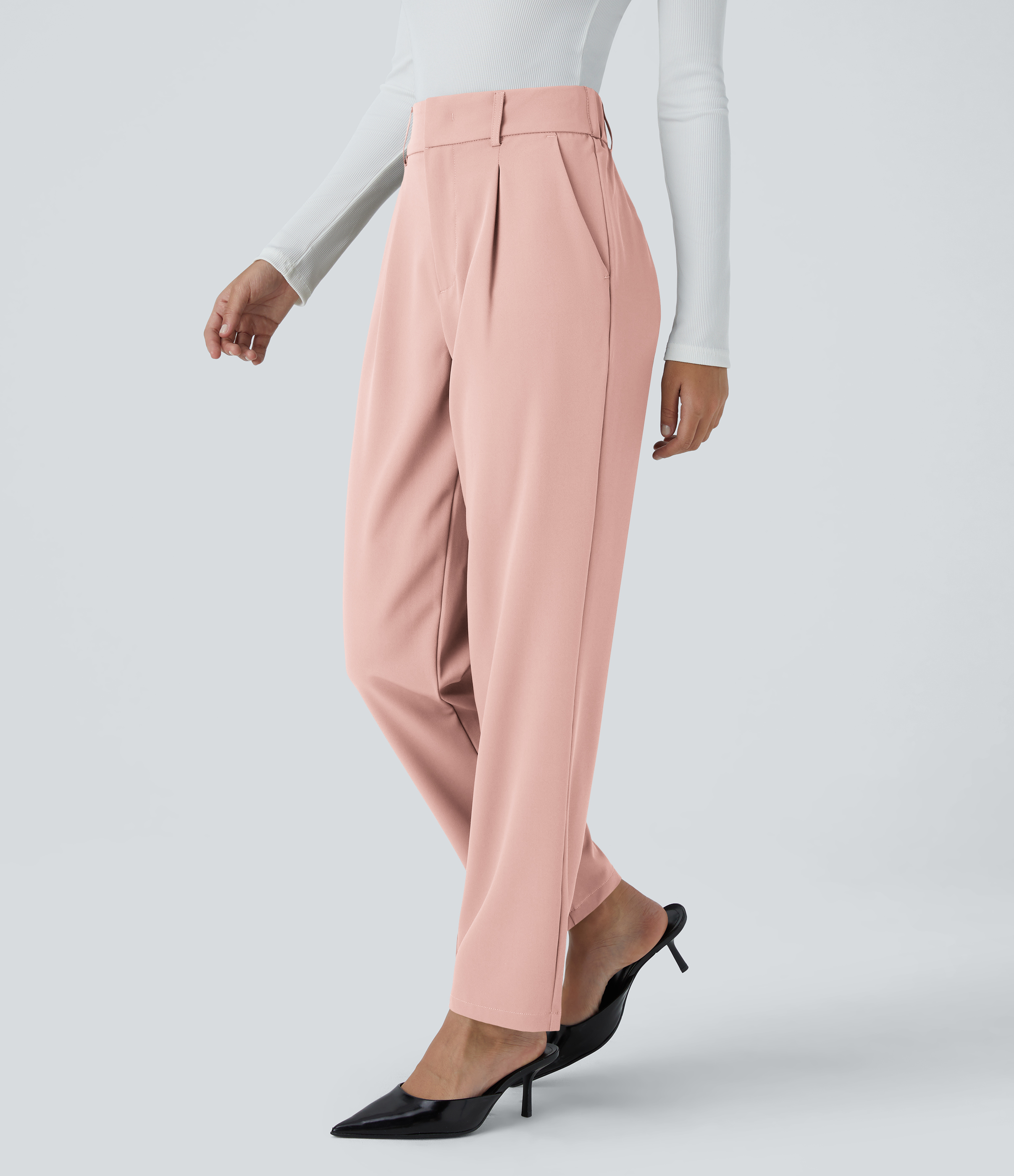 Halara High Waisted Side Pocket Solid Work Tapered Pants  - Peachskin - XL(regular) sweatpants jogger pants stacked sweatpants cargo joggers 