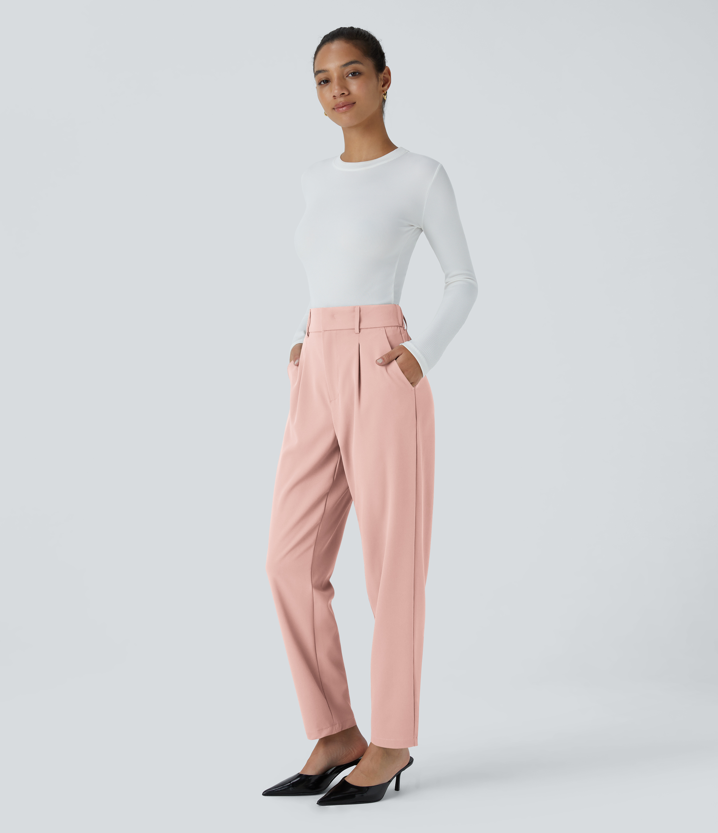 Halara High Waisted Side Pocket Solid Work Tapered Pants  - Peachskin - XL(regular) sweatpants jogger pants stacked sweatpants cargo joggers 