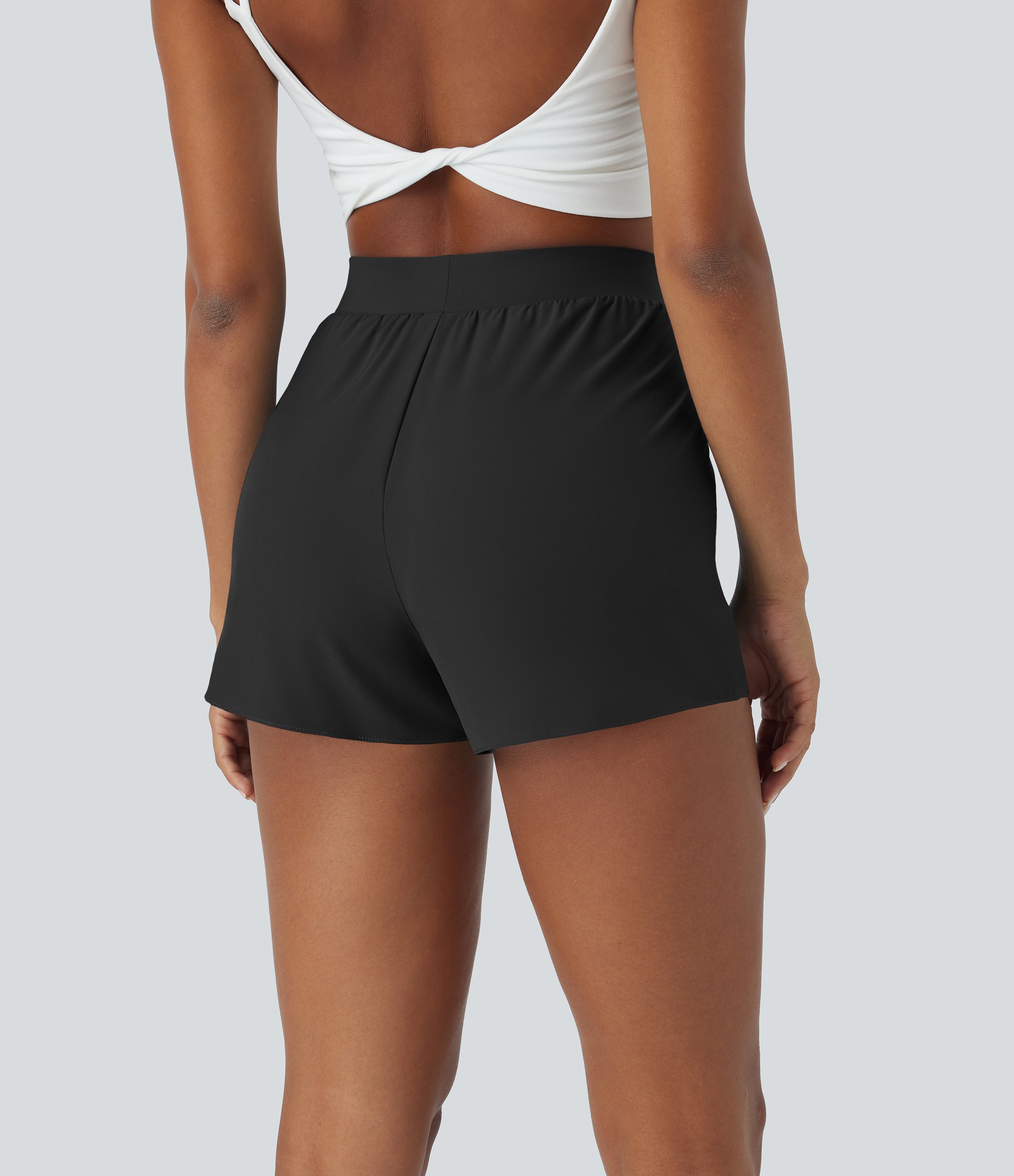 Halara Breezefulв„ў High Waisted 2-Layered Petal Hem Flowy Quick Dry Dance Shorts 3`` Gym Short - Black - M booty shorts compression shorts 