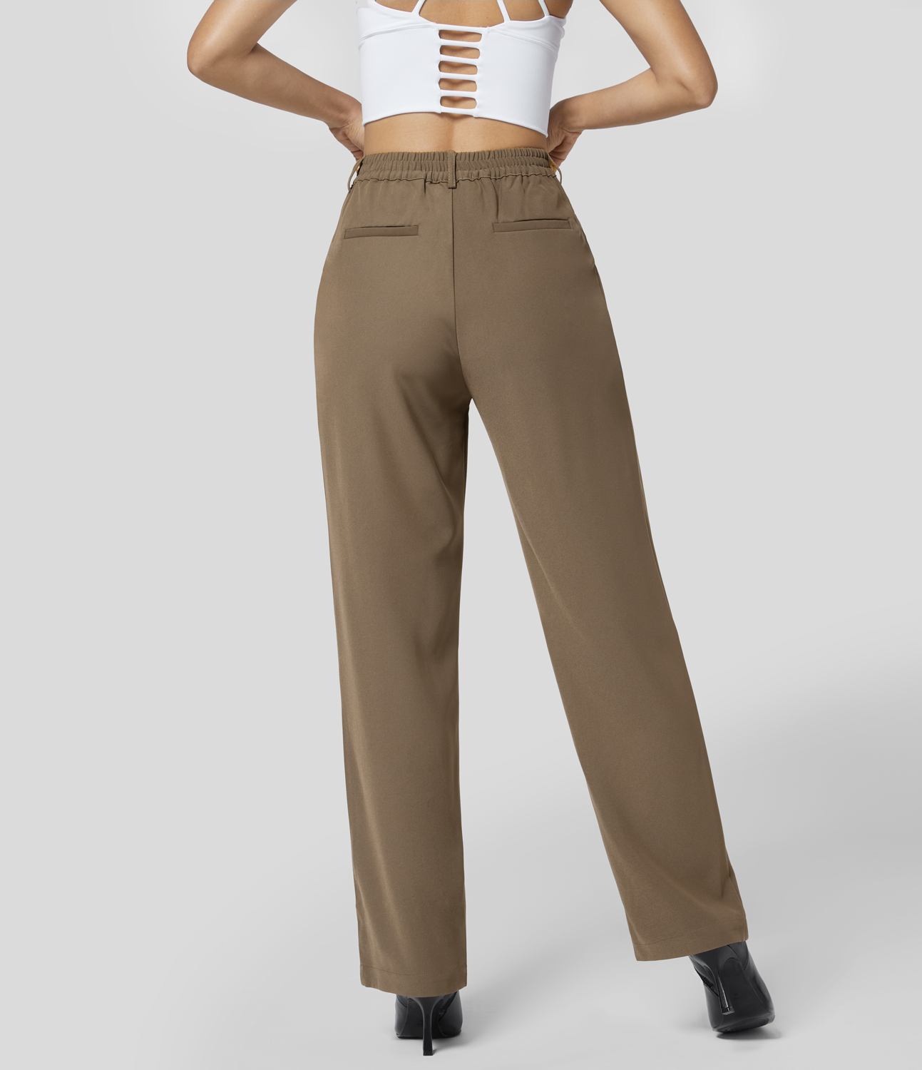 

Halara High Waisted Button Zipper Plicated Side Pocket Work Pants - Sepia Tint -  sweatpants jogger pants stacked sweatpants