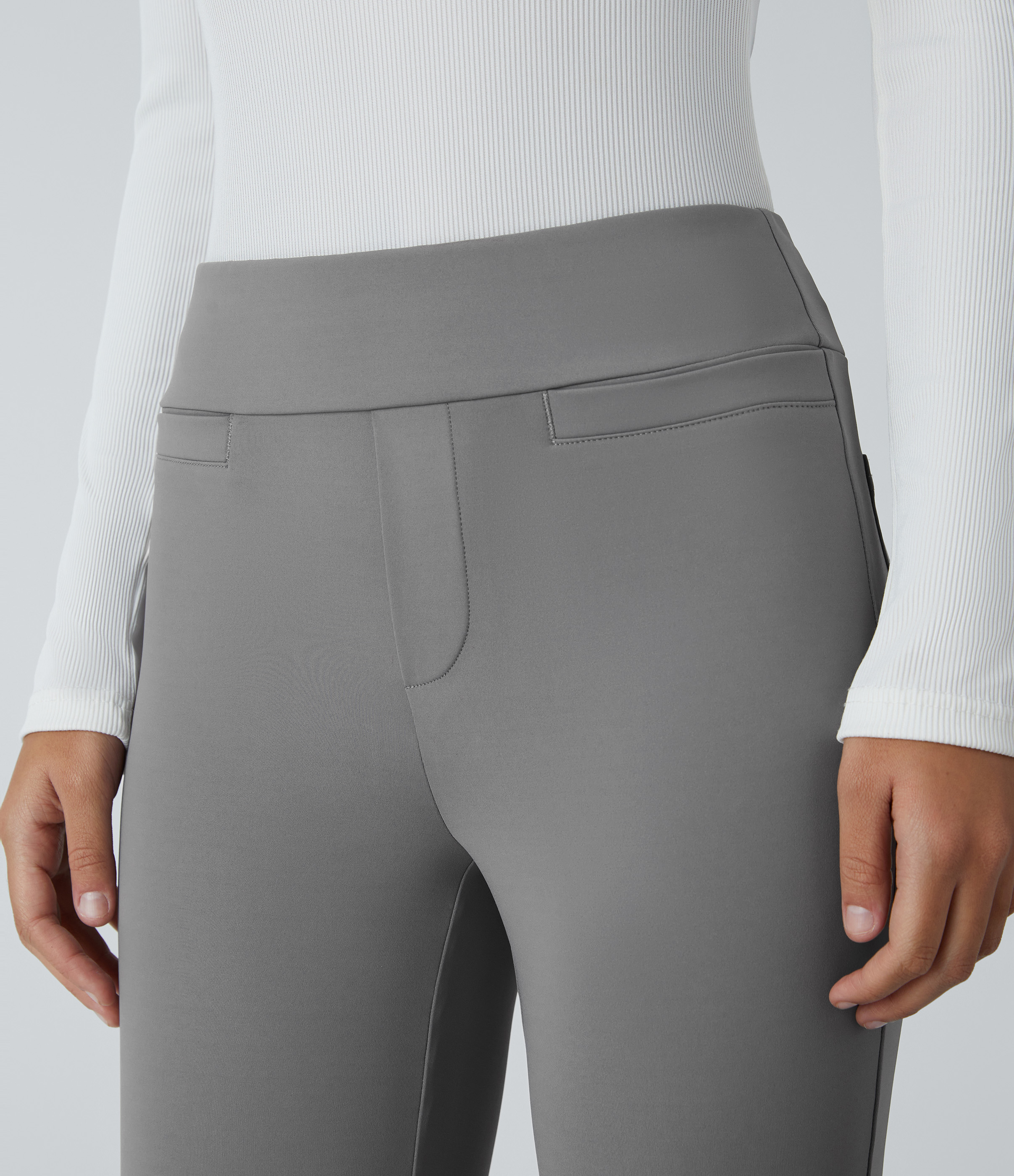 Halara Mid Rise Back Side Pocket Slight Flare Work Pants  - Silent Storm - S(regular) sweatpants jogger pants stacked sweatpants 