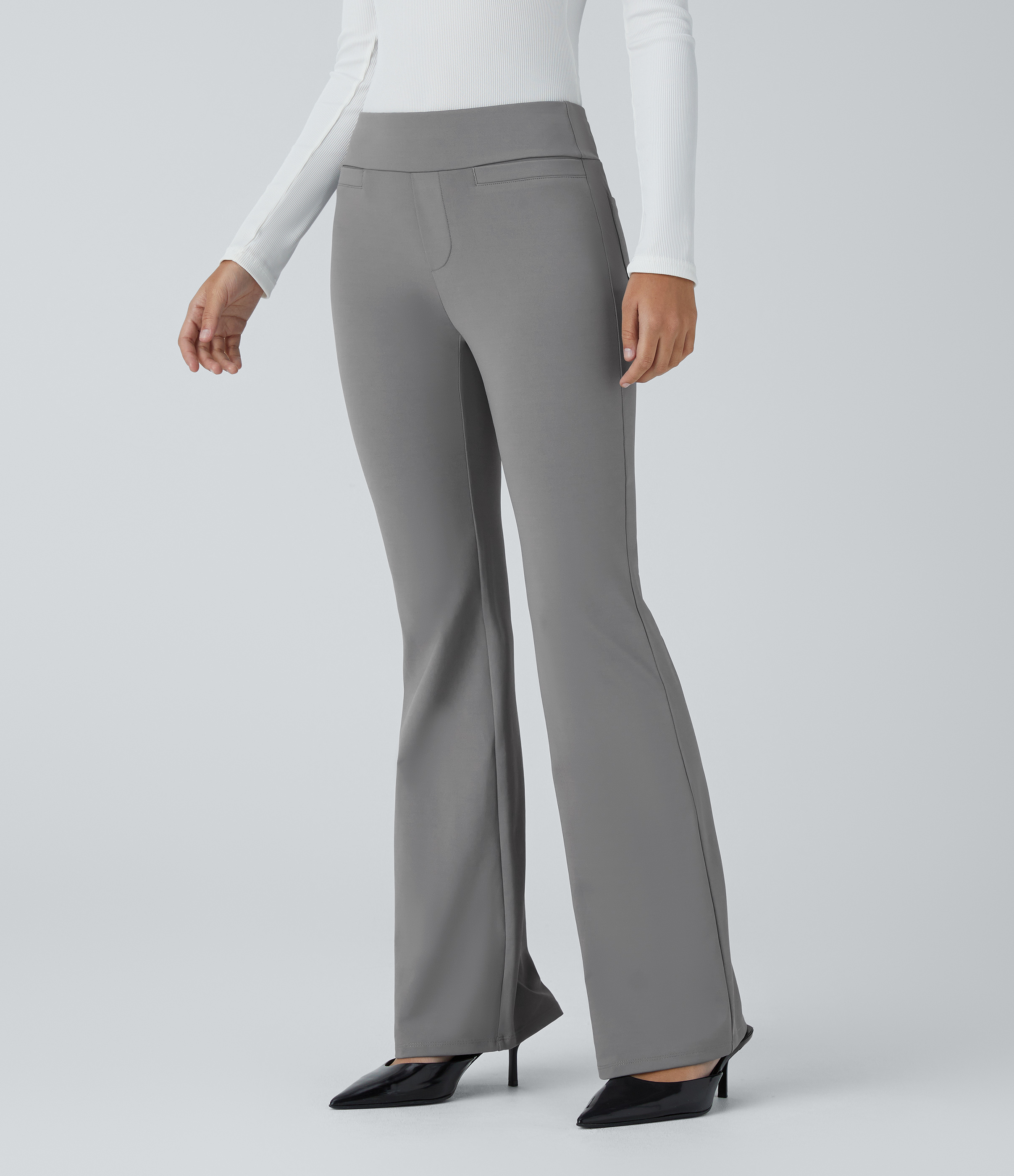 Halara Mid Rise Back Side Pocket Slight Flare Work Pants  - Silent Storm - S(regular) sweatpants jogger pants stacked sweatpants 