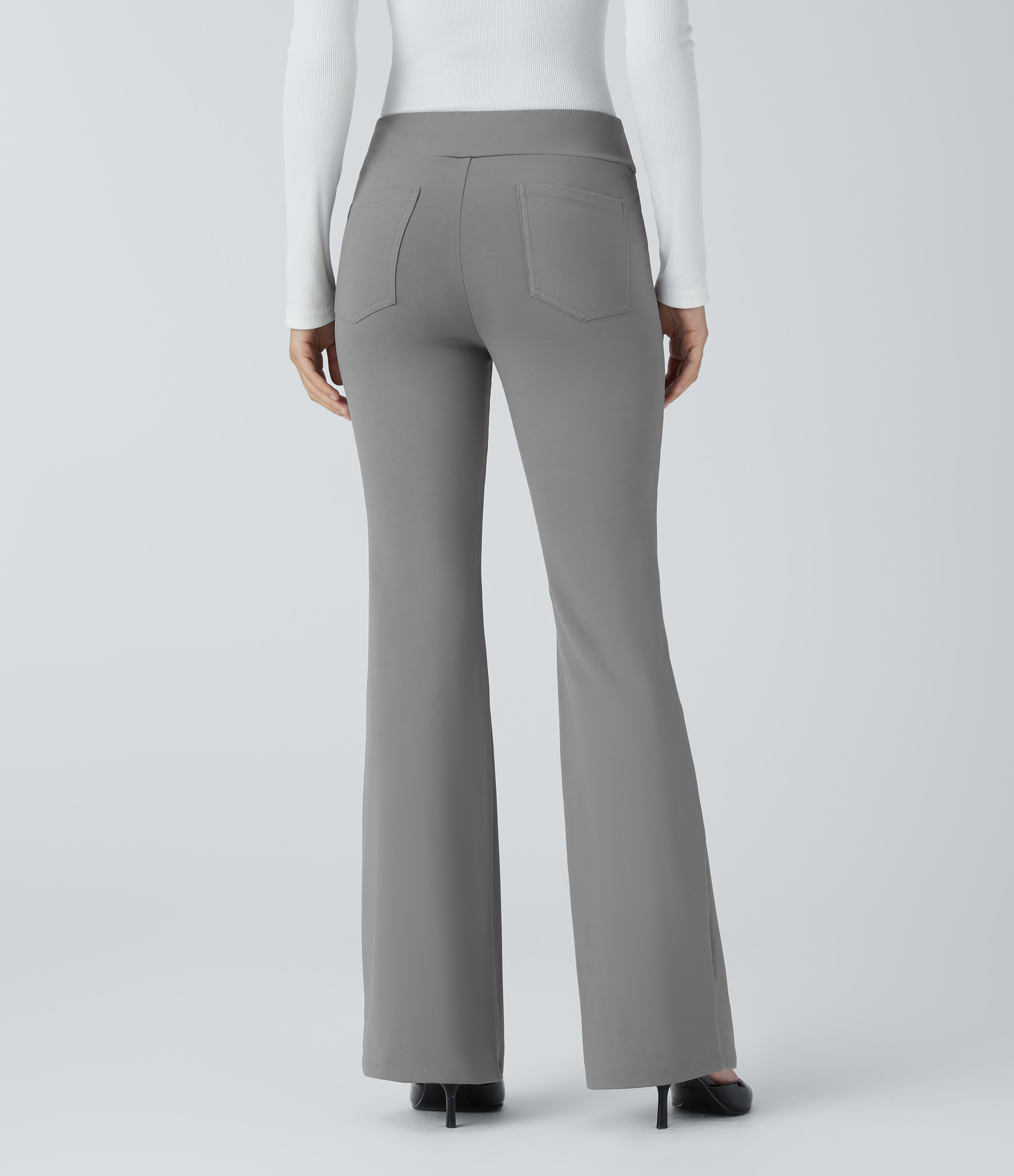 Halara Mid Rise Back Side Pocket Slight Flare Work Pants  - Silent Storm - S(regular) sweatpants jogger pants stacked sweatpants 