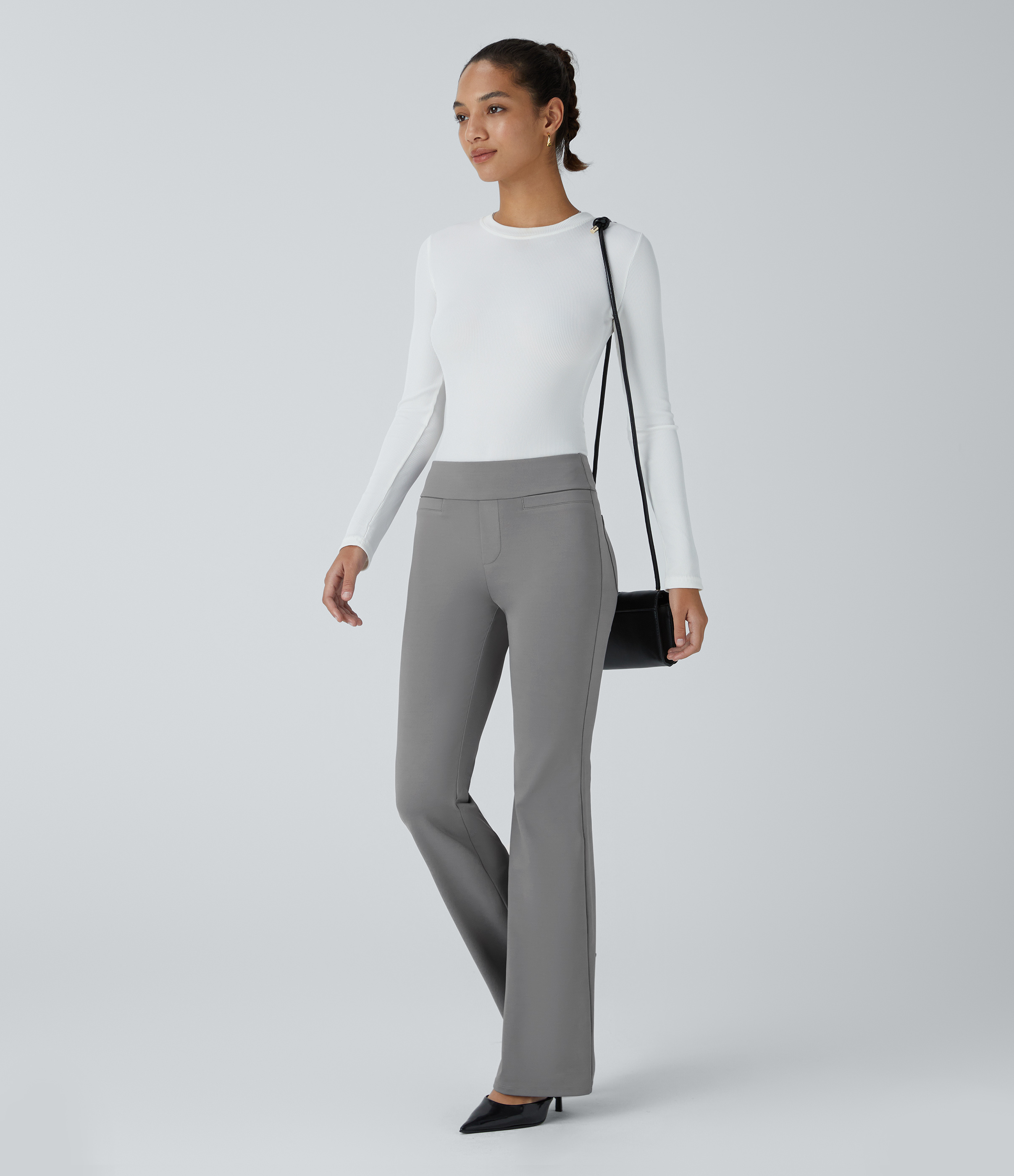 Halara Mid Rise Back Side Pocket Slight Flare Work Pants  - Silent Storm - S(regular) sweatpants jogger pants stacked sweatpants 