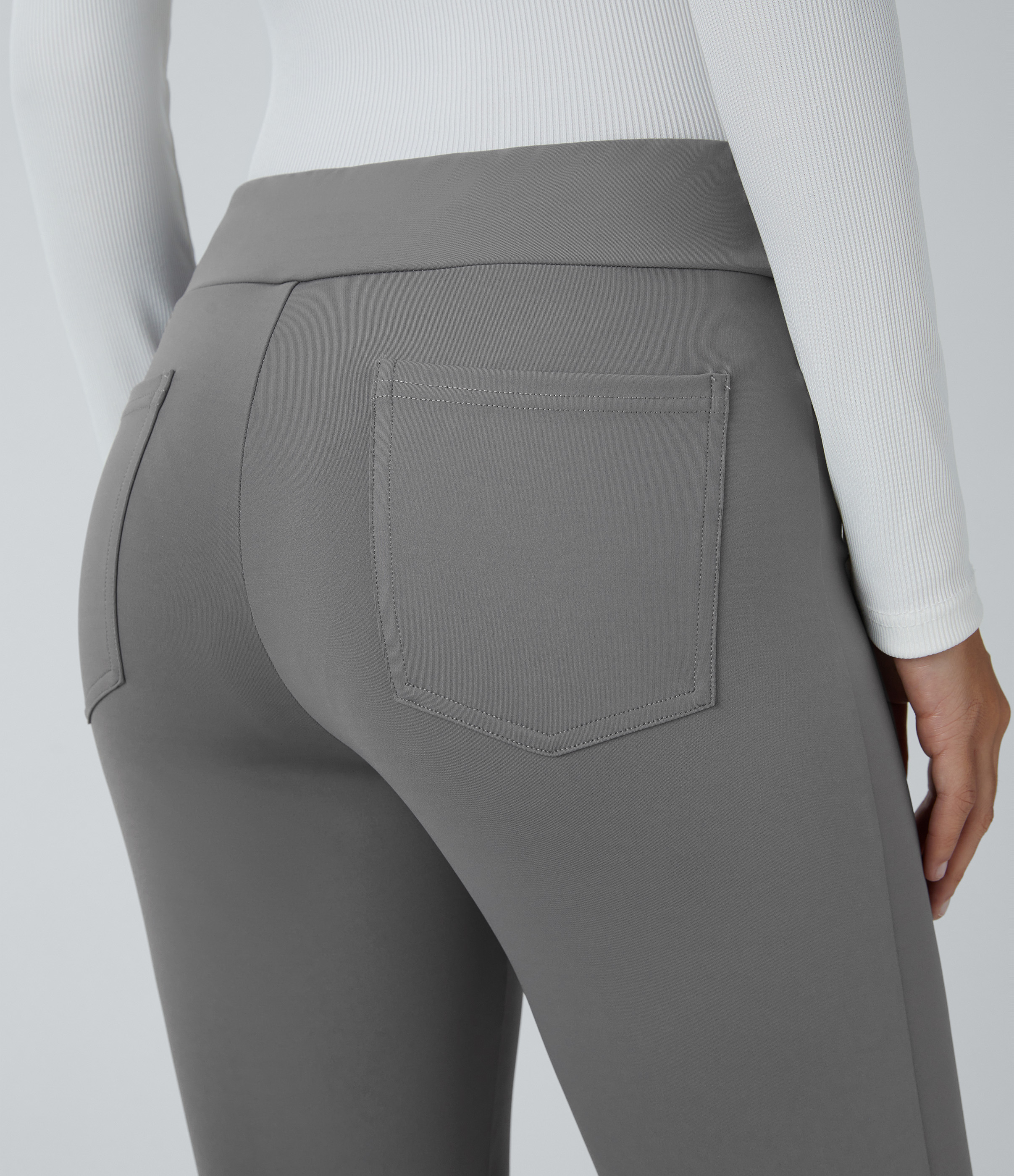 Halara Mid Rise Back Side Pocket Slight Flare Work Pants  - Silent Storm - S(regular) sweatpants jogger pants stacked sweatpants 