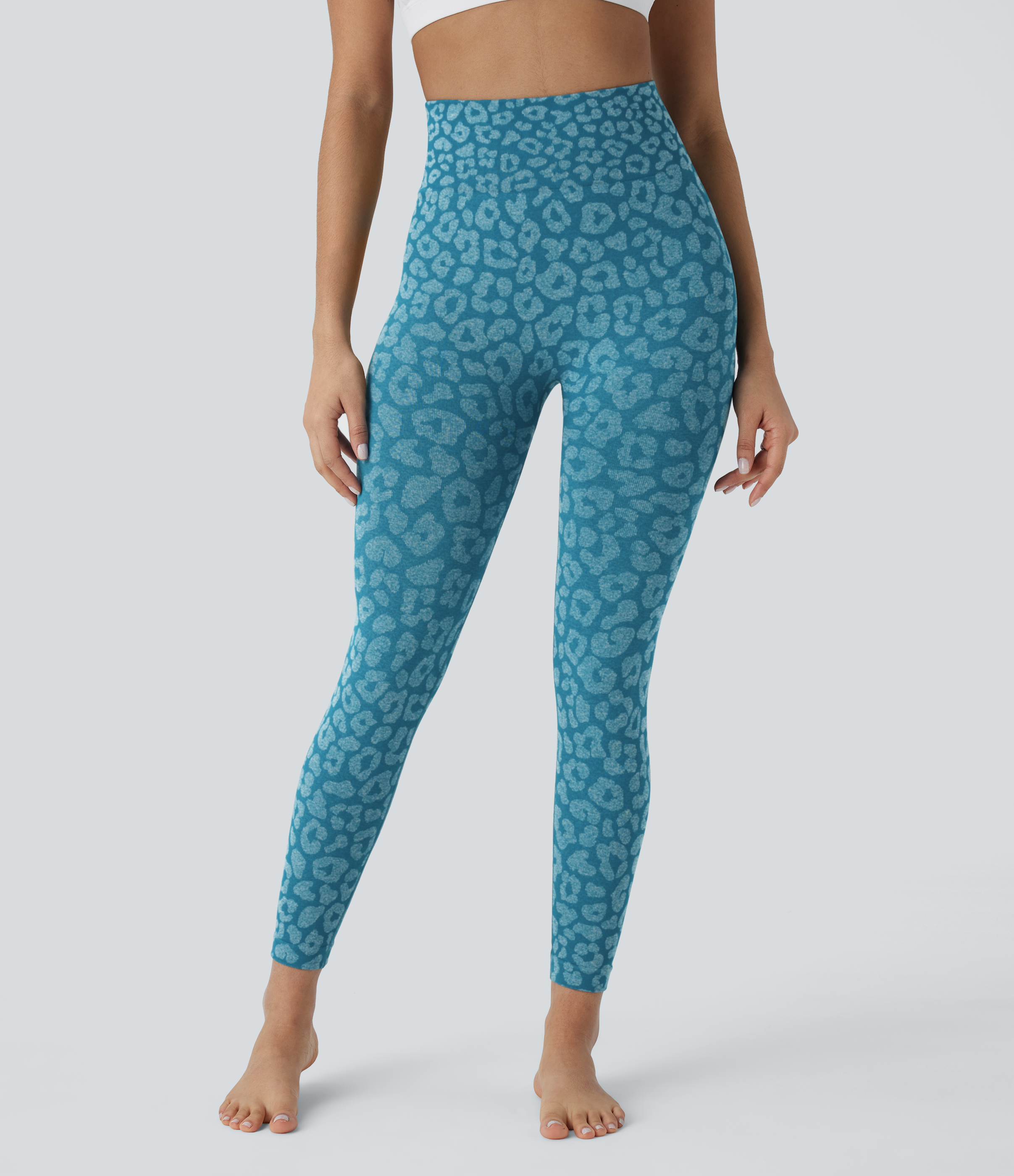 Halara Seamless Flow High Waisted Leopard 7/8 Yoga Leggings  - Saxony Blue - XL(7/8) gym leggings leggings with pockets 