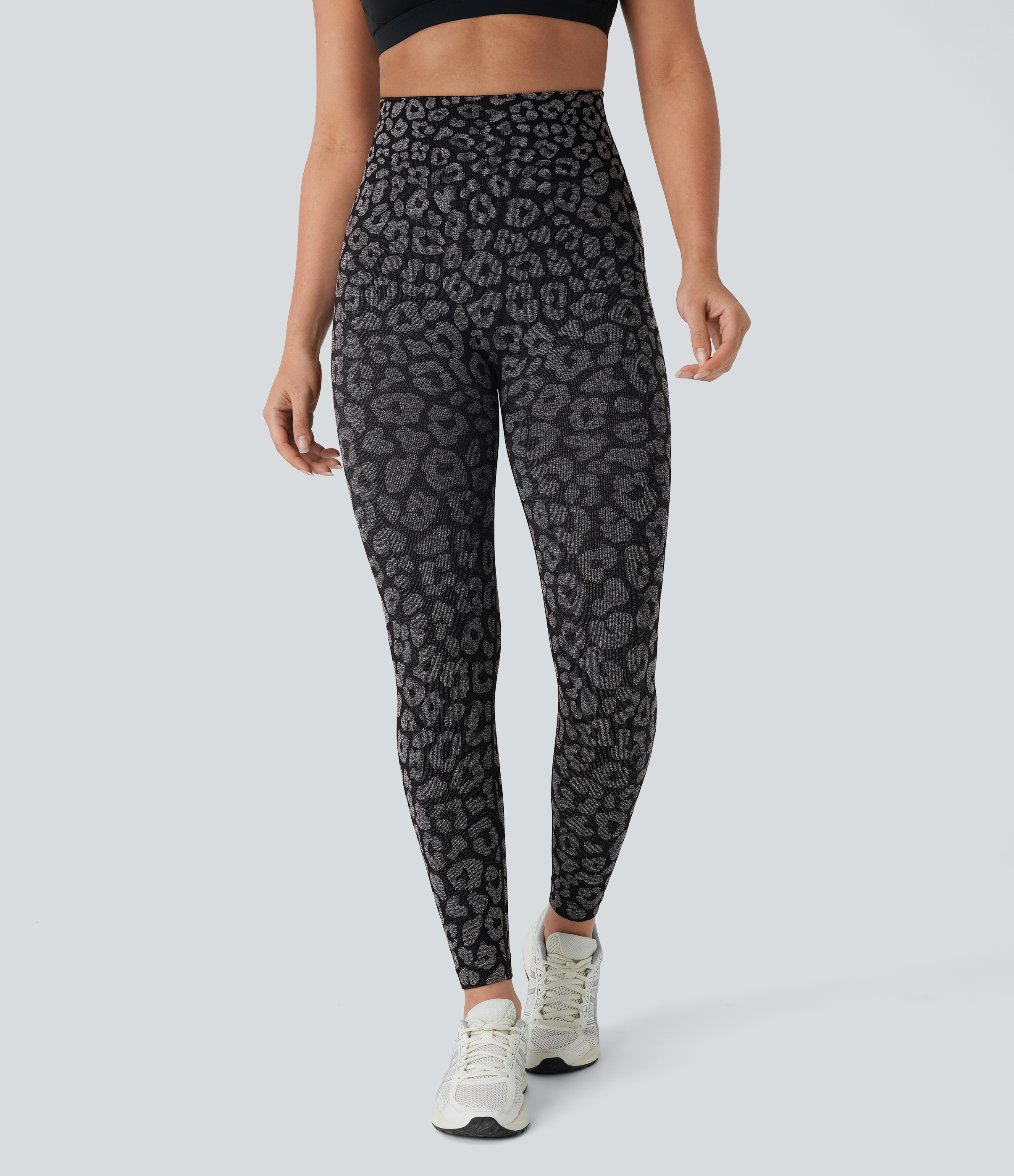 Halara Seamless Flow High Waisted Leopard 7/8 Yoga Leggings  - Dark Grey - XL(7/8) gym leggings leggings with pockets leggings with butt lift 