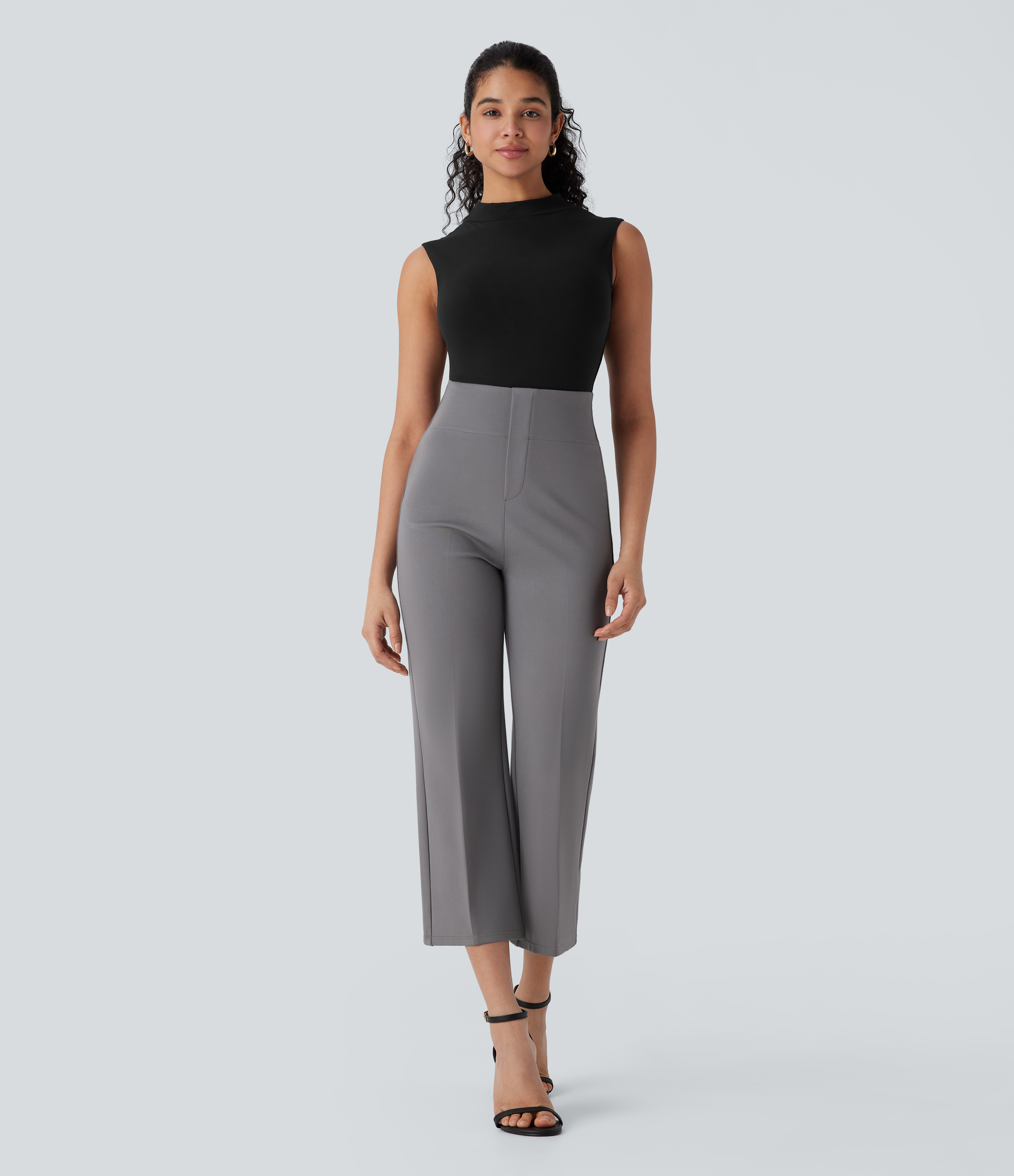 Halara Halara Flexв„ў High Waisted Tummy Control Back Side Pocket Cropped Slight Flare Work Pants  - Putty Gray - XL(regular) sweatpants 