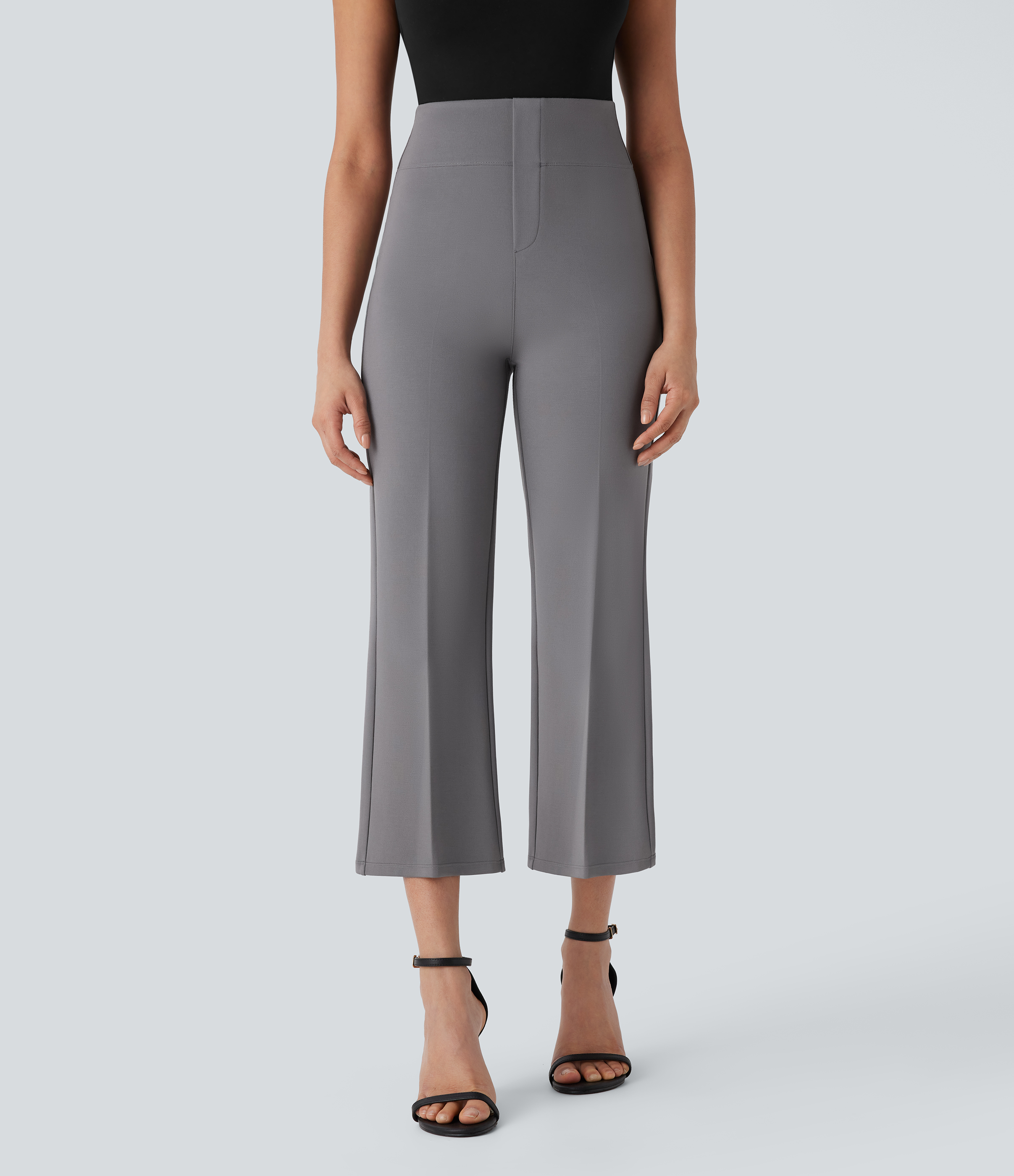 Halara Halara Flexв„ў High Waisted Tummy Control Back Side Pocket Cropped Slight Flare Work Pants  - Putty Gray - XL(regular) sweatpants 