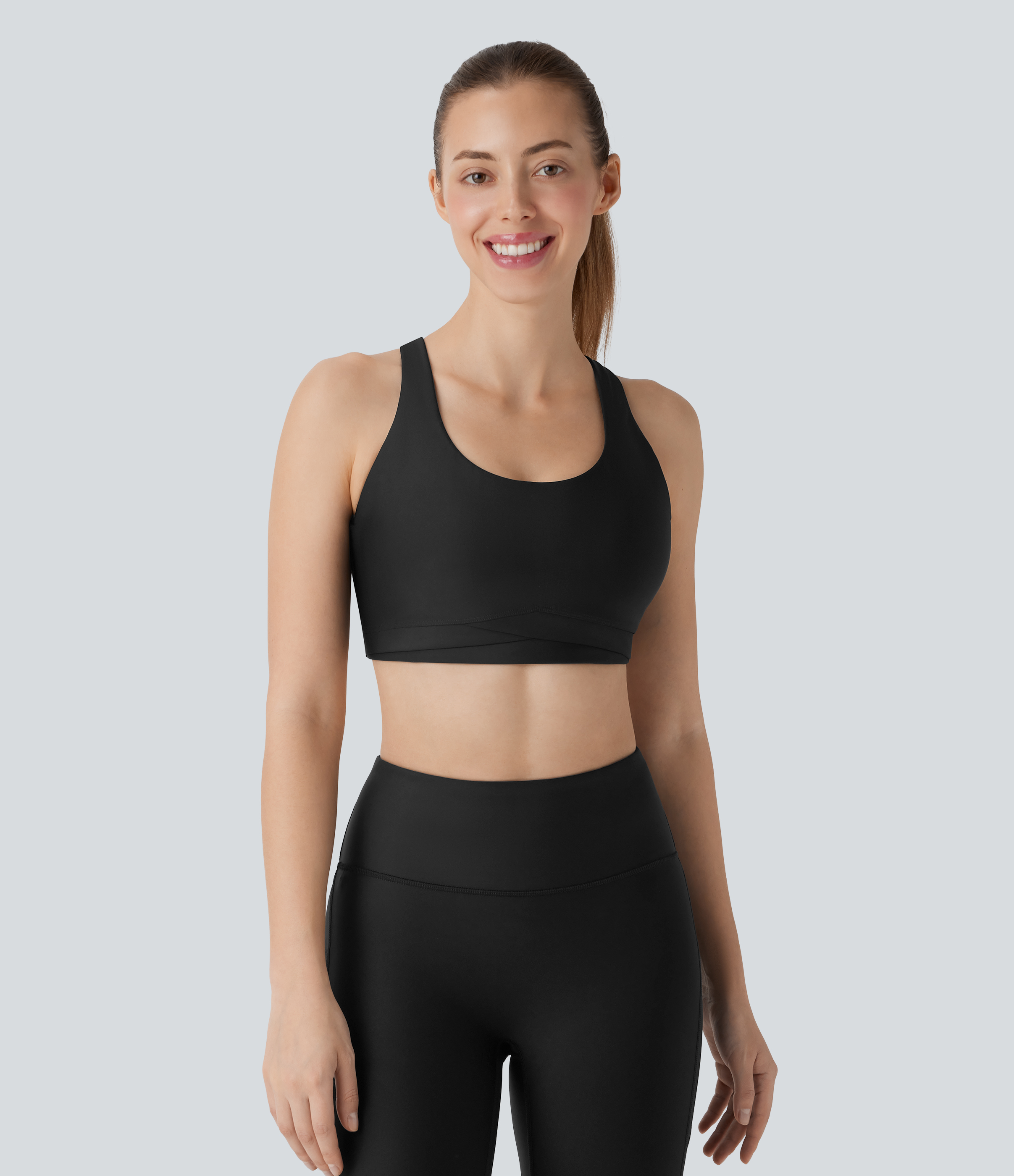 Halara Medium Support Backless Crisscross Adjustable Hook Sheen Workout Sports Bra  - Black - XL push up bra strapless bra backless bra 