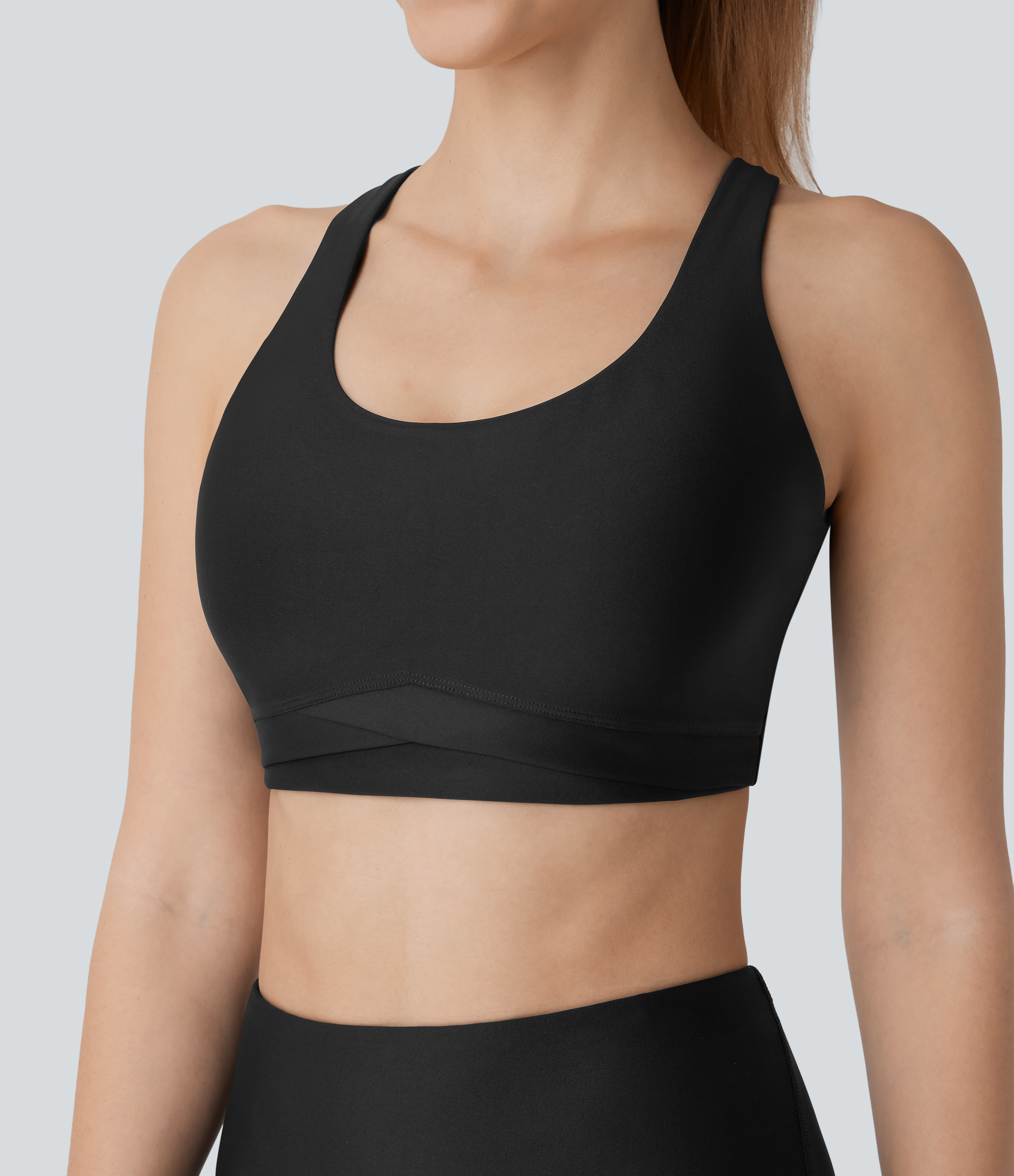 Halara Medium Support Backless Crisscross Adjustable Hook Sheen Workout Sports Bra  - Black - XL push up bra strapless bra backless bra 