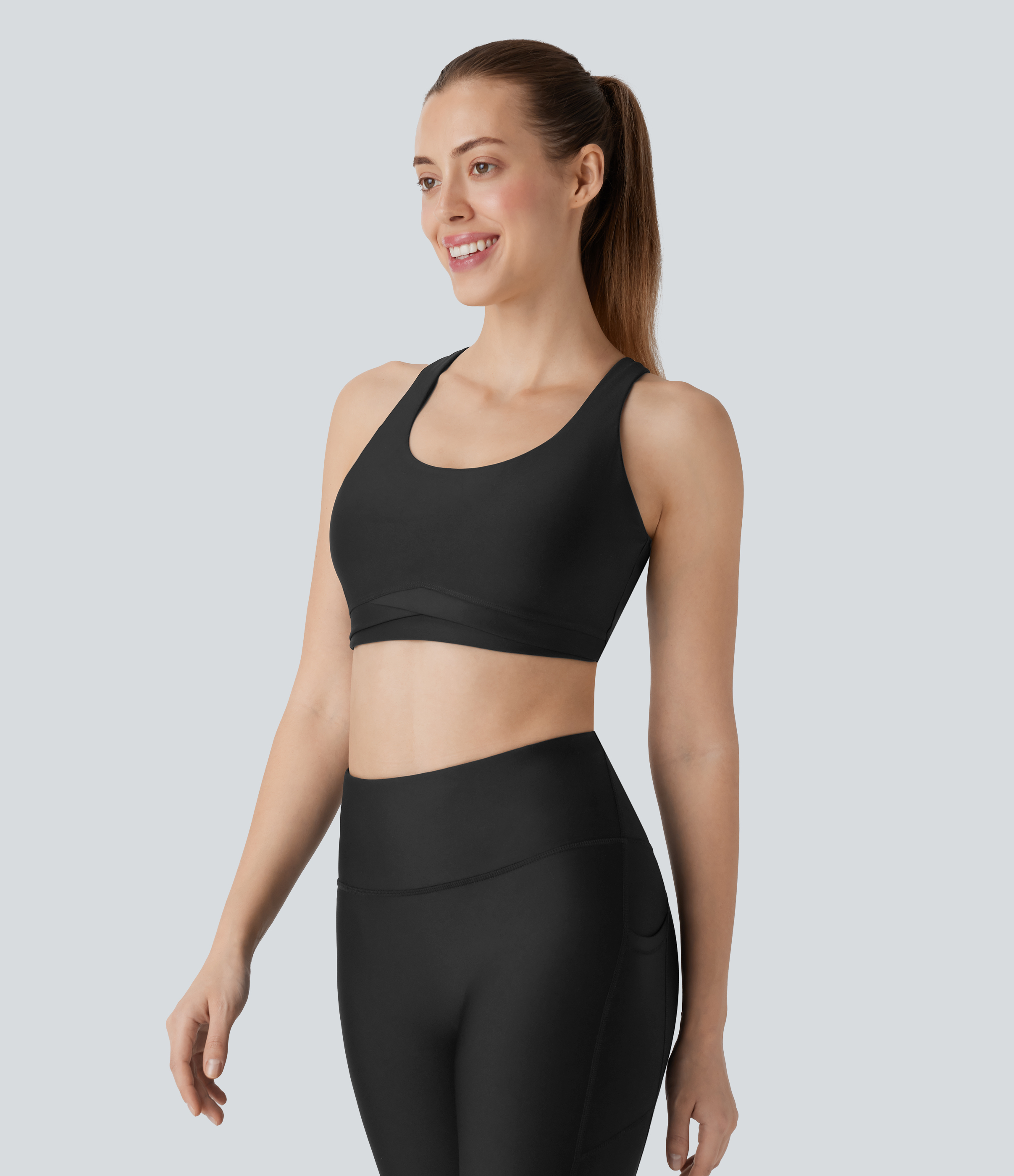 Halara Medium Support Backless Crisscross Adjustable Hook Sheen Workout Sports Bra  - Black - XL push up bra strapless bra backless bra 